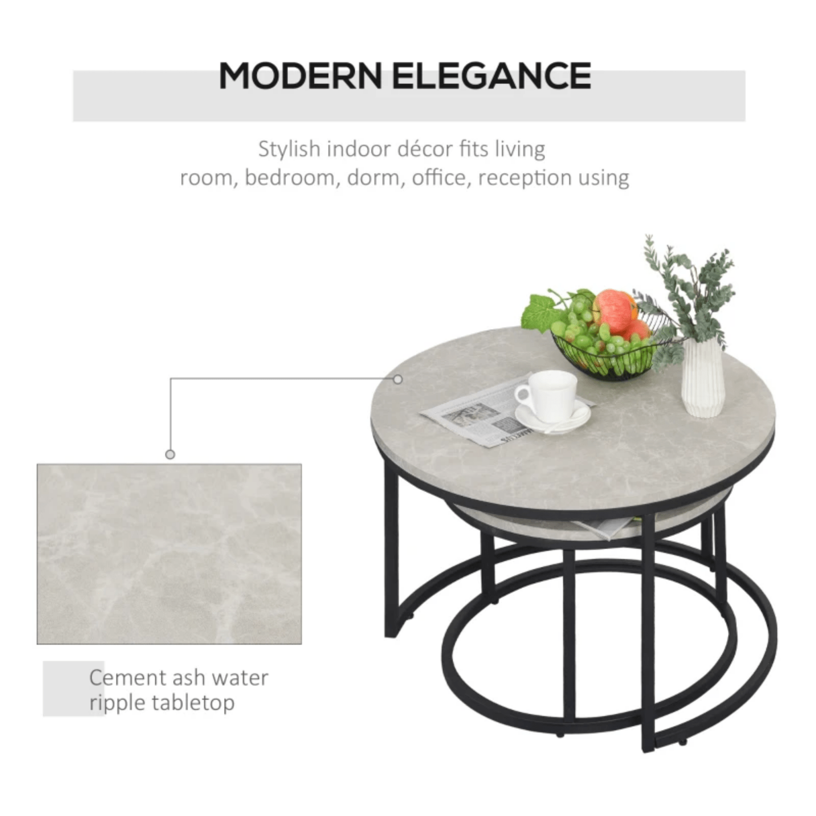 Set of 2 Stacking Coffee Table Metal Legs Marble Effect Top Nesting Side Tables - Home and Garden Furniture Shop - rustic - furniture
