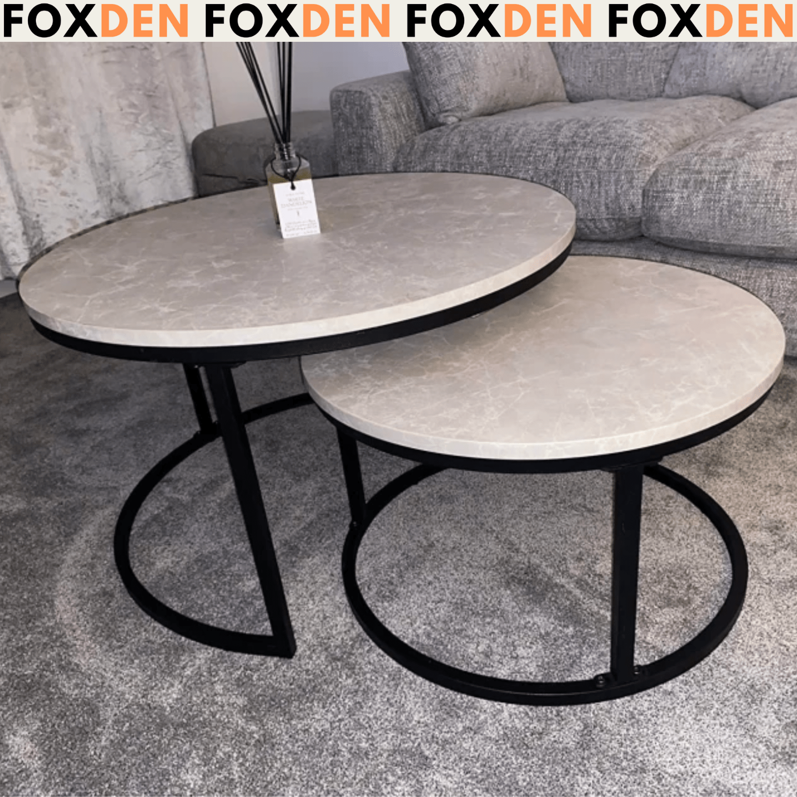 Set of 2 Stacking Coffee Table Metal Legs Marble Effect Top Nesting Side Tables - Home and Garden Furniture Shop - rustic - furniture