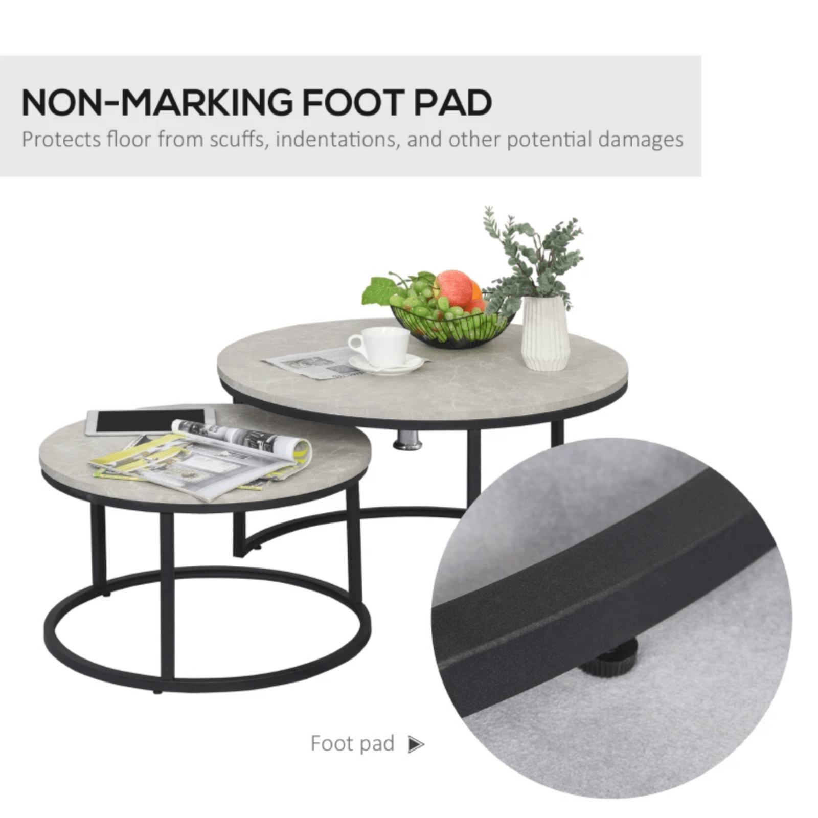 Set of 2 Stacking Coffee Table Metal Legs Marble Effect Top Nesting Side Tables - Home and Garden Furniture Shop - rustic - furniture