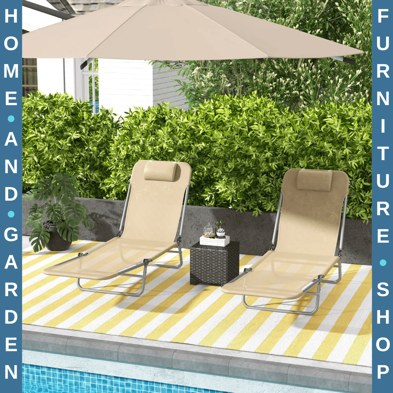 Set Of 2 Steel Frame Sun Loungers With Reclining Backs Garden Patio Chairs Brown - Home and Garden Furniture Shop - rustic - furniture