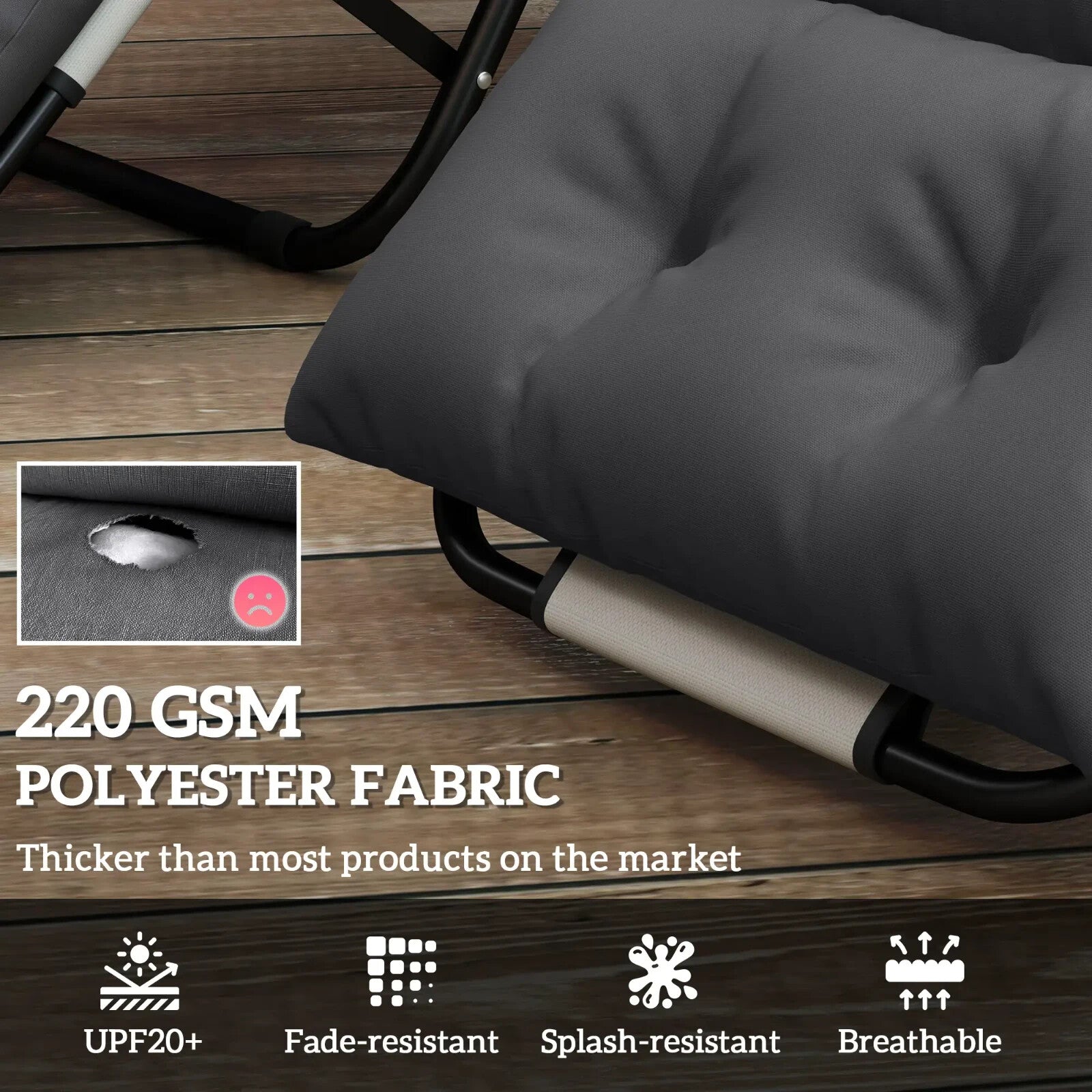 Set of 2 Sun Lounger Cushions 190x56x10cm Outdoor Chair Pads Thick Fabric UPF20 - Home and Garden Furniture Shop - rustic - furniture