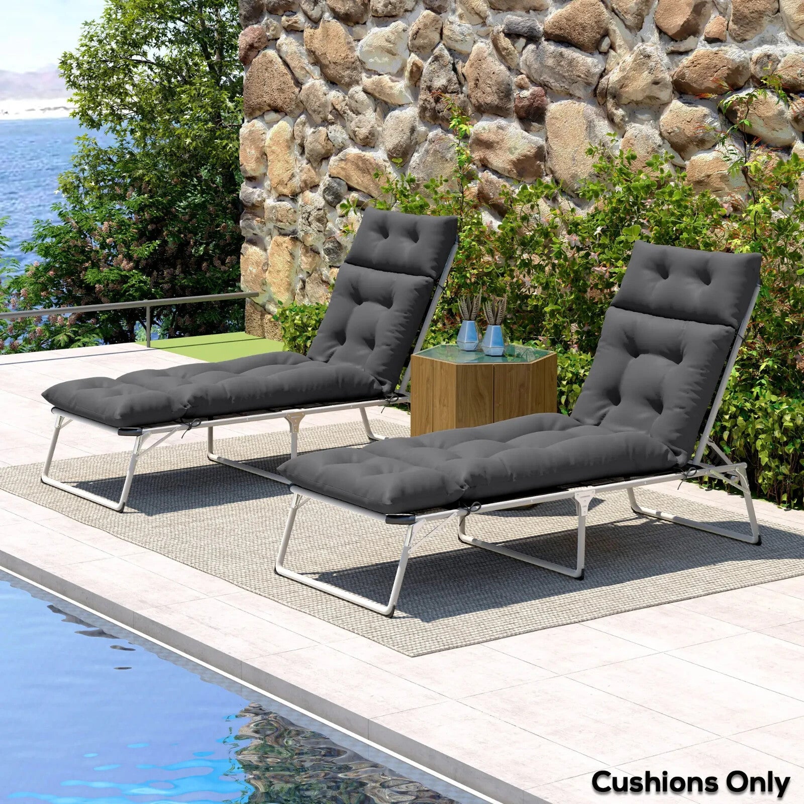 Set of 2 Sun Lounger Cushions 190x56x10cm Outdoor Chair Pads Thick Fabric UPF20 - Home and Garden Furniture Shop - rustic - furniture
