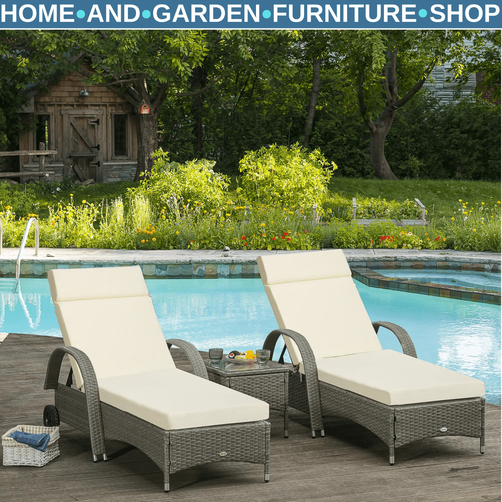 Set Of 2 Sun Lounger Cushions For Rattan Furniture With Ties Replacement Beige - Home and Garden Furniture Shop - rustic - furniture