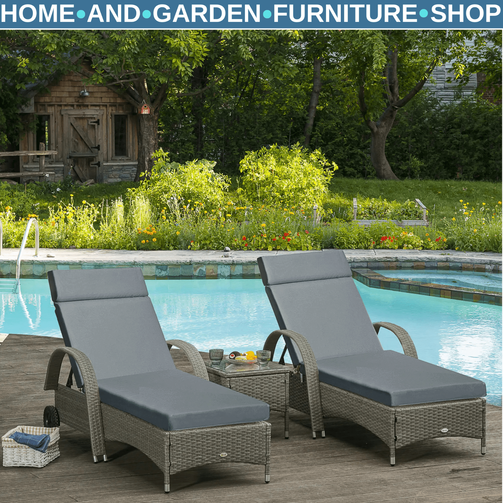 Set Of 2 Sun Lounger Cushions For Rattan Furniture With Ties Replacement Grey - Home and Garden Furniture Shop - rustic - furniture
