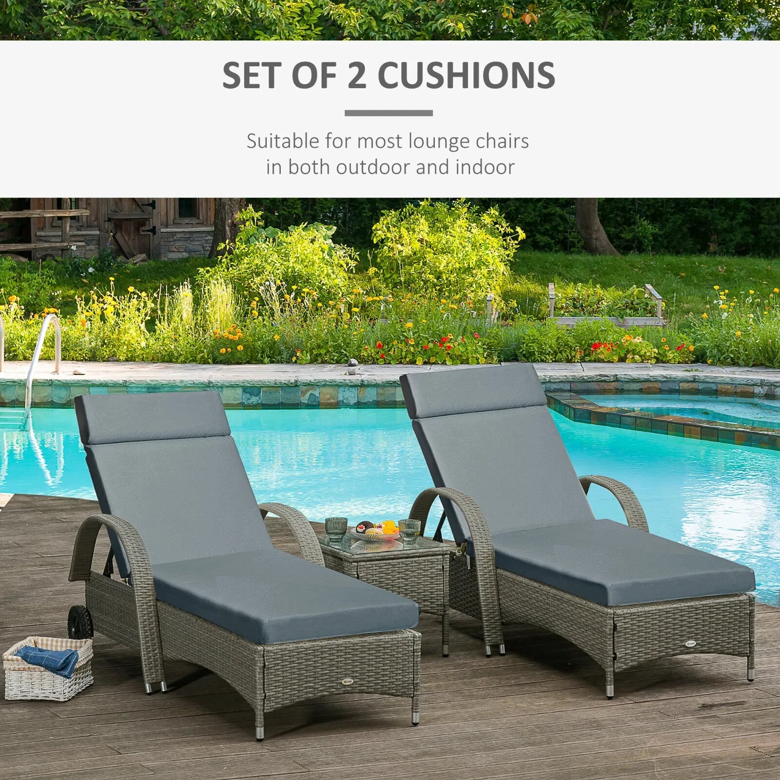 Set Of 2 Sun Lounger Cushions For Rattan Furniture With Ties Replacement Grey - Home and Garden Furniture Shop - rustic - furniture