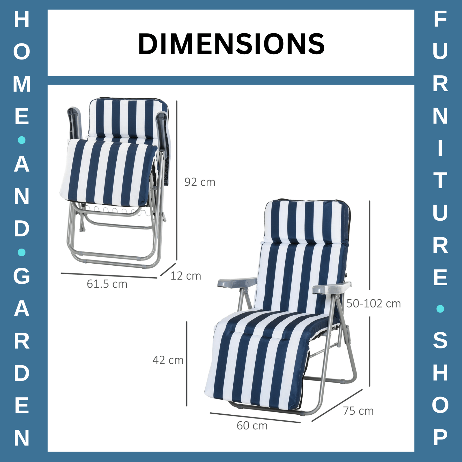 Set of 2 Sun Lounger Folding Recliner Chairs Patio Day Bed w/ Cushion Blue White - Home and Garden Furniture Shop - rustic - furniture