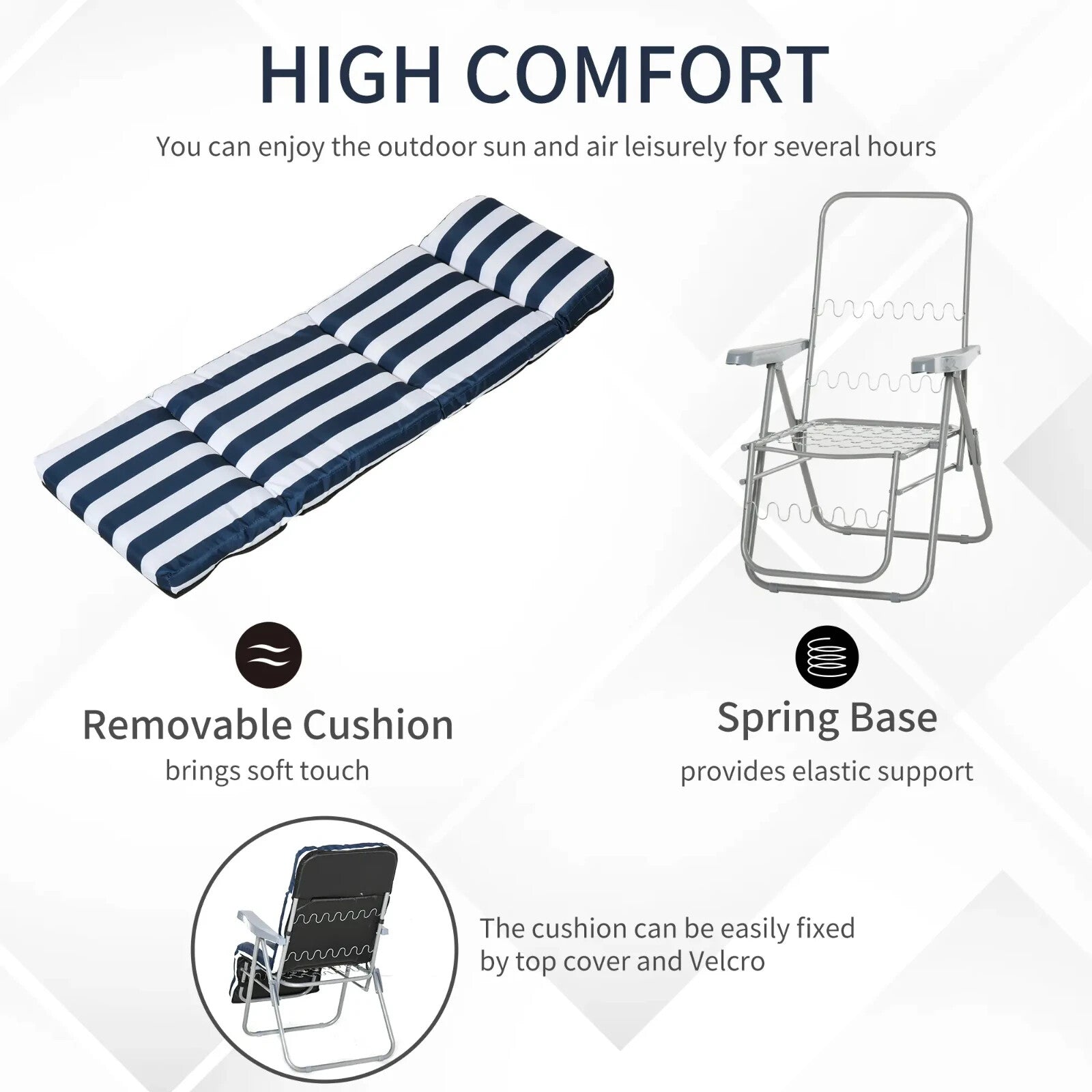 Set of 2 Sun Lounger Folding Recliner Chairs Patio Day Bed w/ Cushion Blue White - Home and Garden Furniture Shop - rustic - furniture