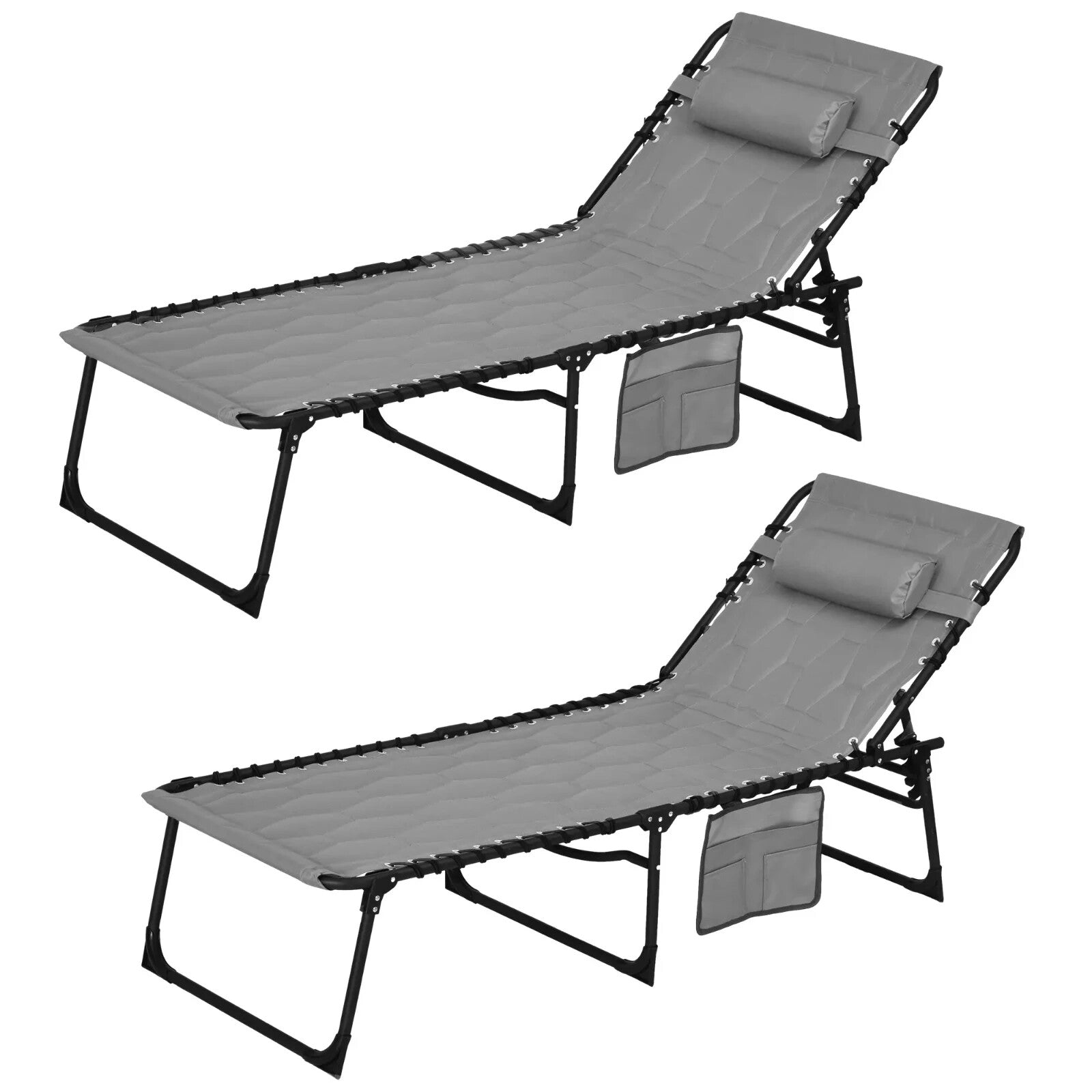 Set of 2 Sun Loungers with Padded Seats and Five - Position Reclining Backs Grey - Home and Garden Furniture Shop - rustic - furniture
