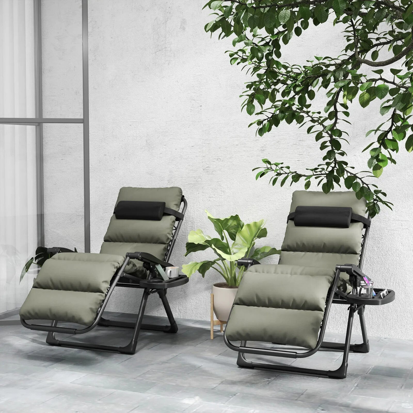 Set of 2 Zero Gravity Recliner Chairs Folding Garden Loungers w/ Cushion Outdoor - Home and Garden Furniture Shop - rustic - furniture