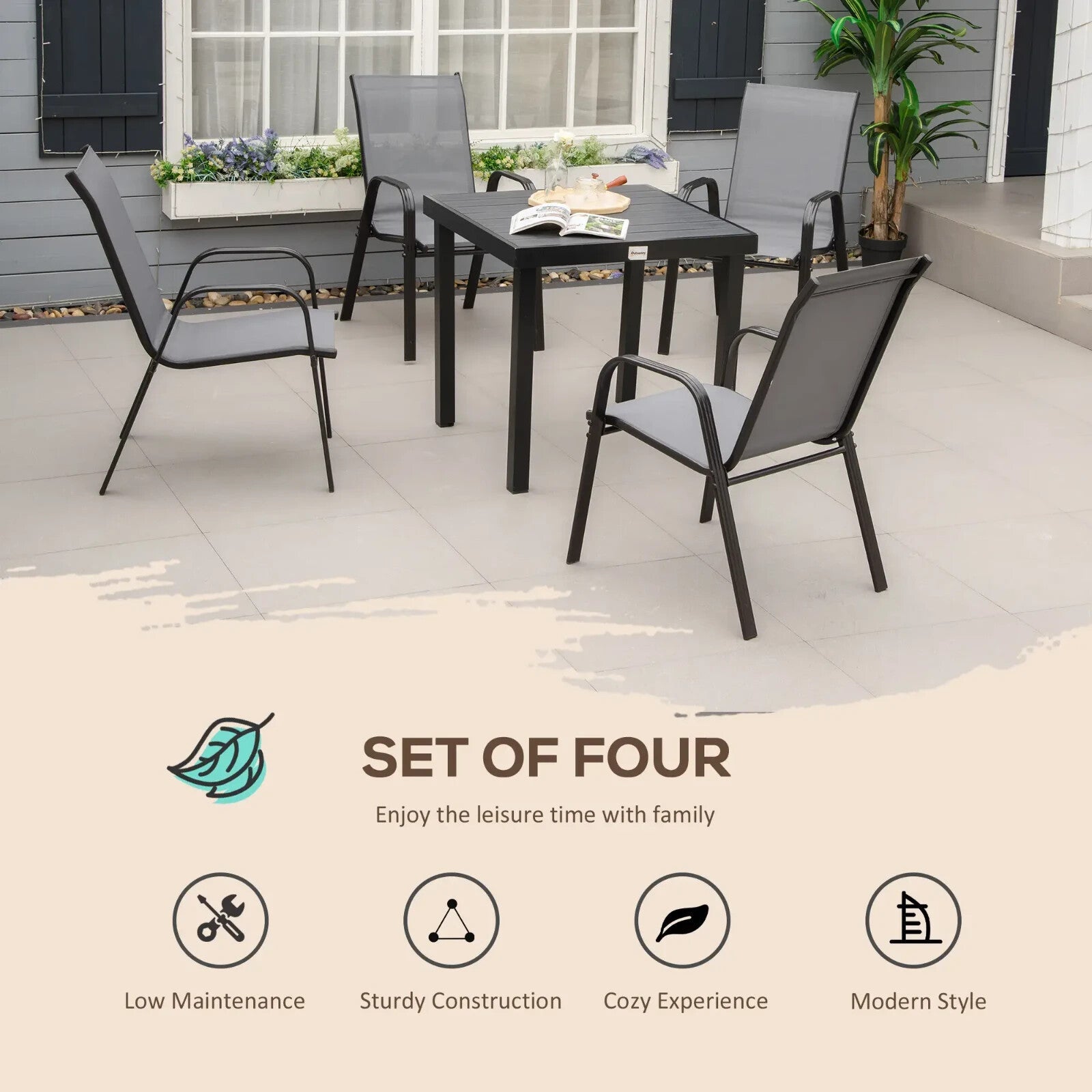 Set of 4 Stackable Garden Dining Chairs with Armrests Outdoor Furniture Seating - Home and Garden Furniture Shop - rustic - furniture