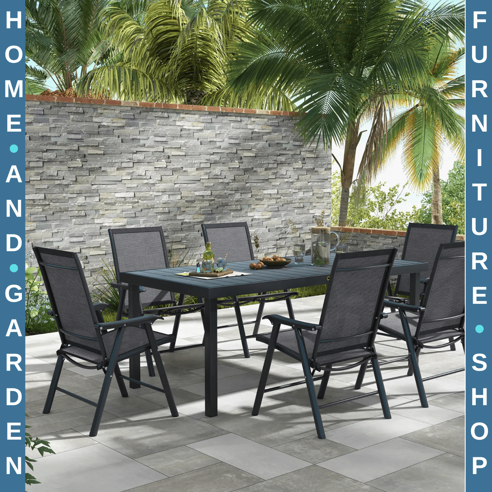 Set of 6 Folding Garden Chairs Metal Frame Outdoor Patio Dining Seat with Mesh - Home and Garden Furniture Shop - rustic - furniture