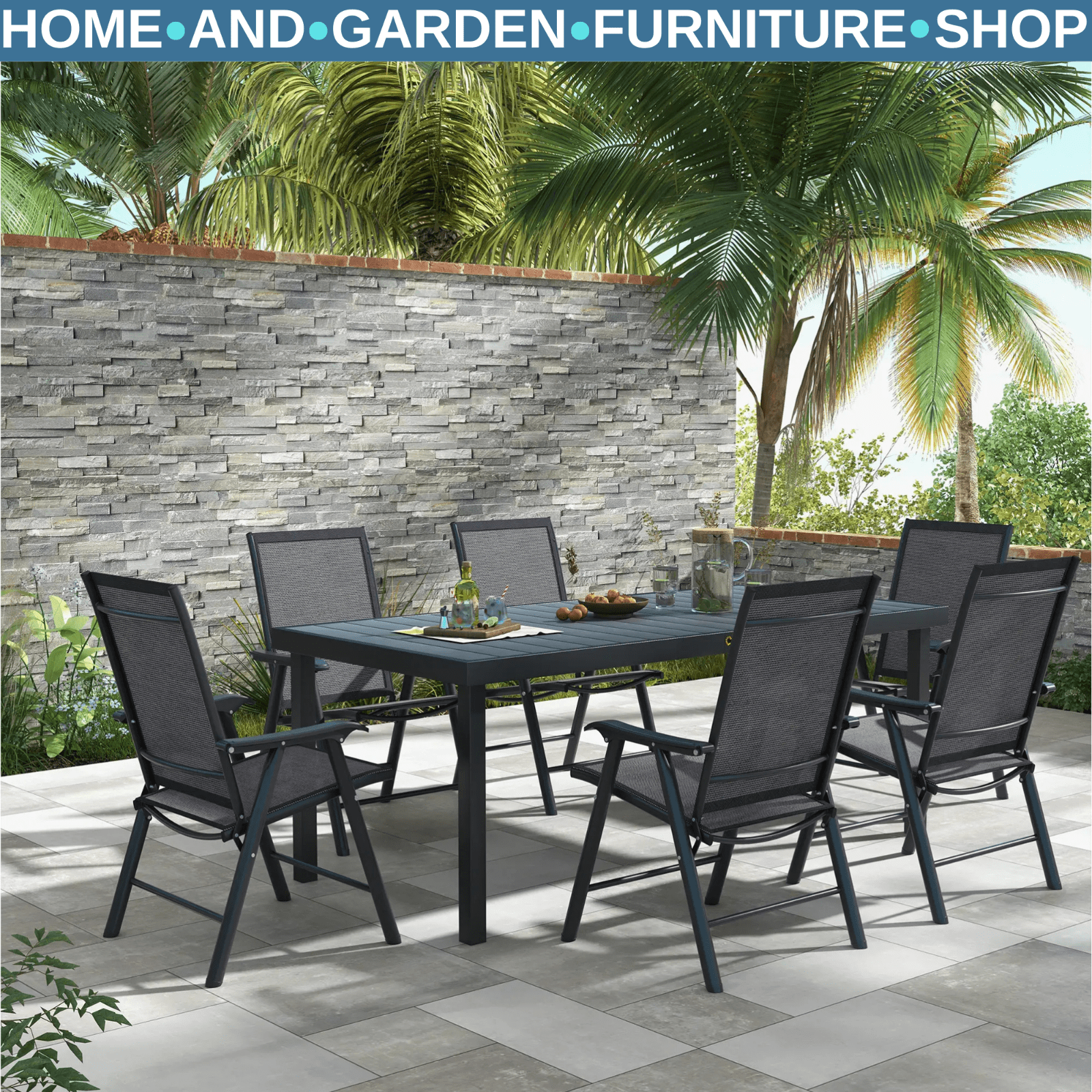 Set of 6 Folding Garden Chairs Metal Frame Outdoor Patio Dining Seat with Mesh - Home and Garden Furniture Shop - rustic - furniture