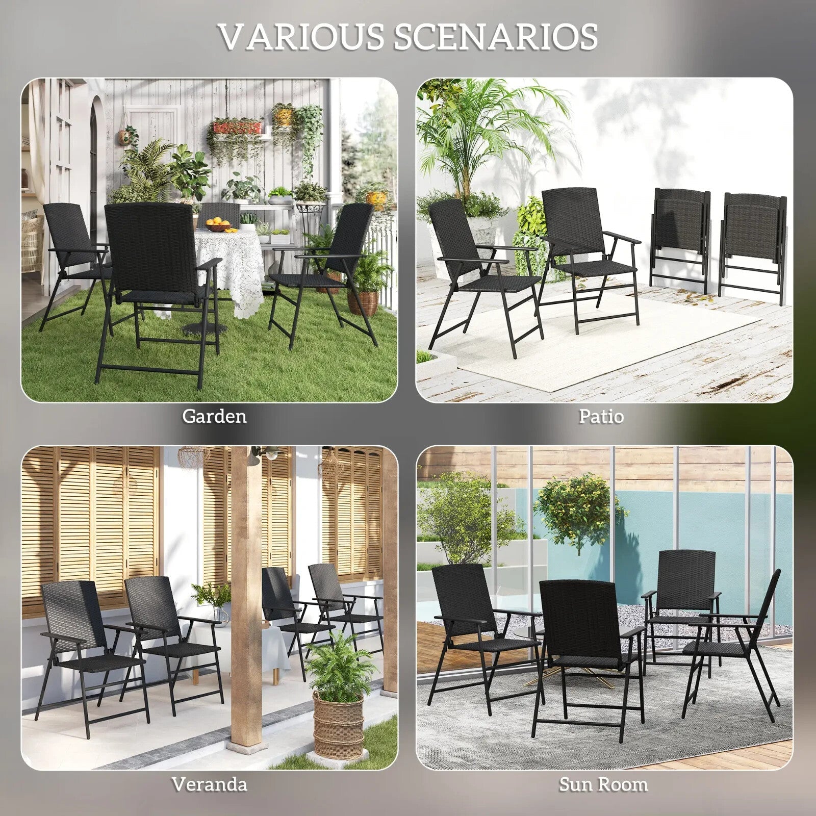 Set of Four Folding Rattan Garden Dining Chairs Patio Outdoor Seating Furniture - Home and Garden Furniture Shop - rustic - furniture