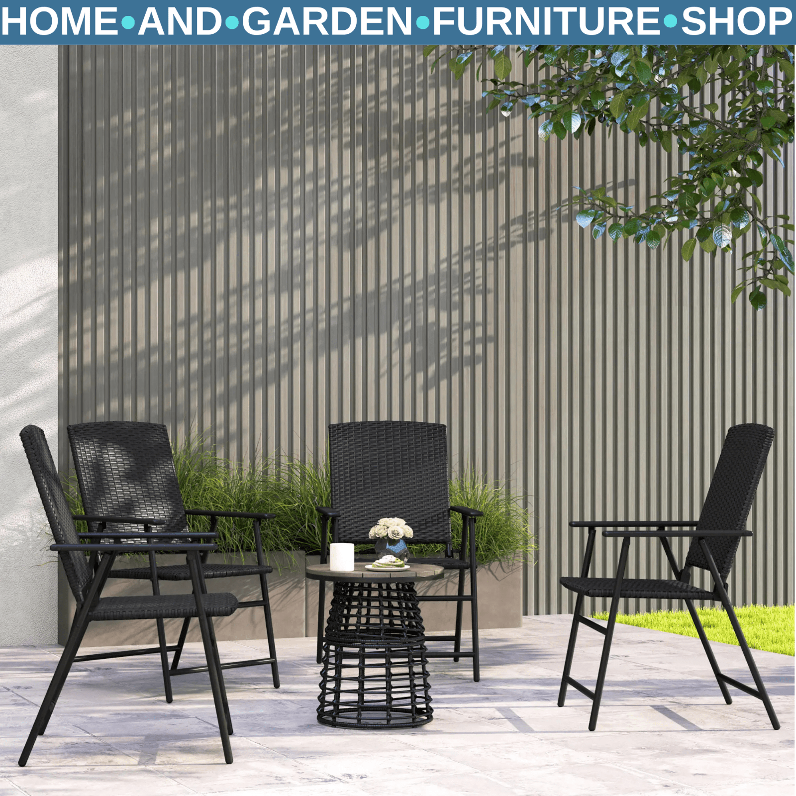 Set of Four Folding Rattan Garden Dining Chairs Patio Outdoor Seating Furniture - Home and Garden Furniture Shop - rustic - furniture