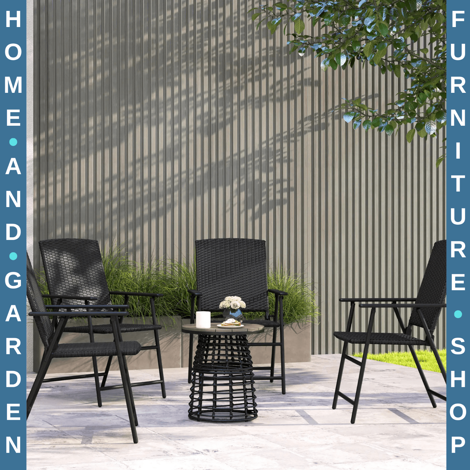 Set of Four Folding Rattan Garden Dining Chairs Patio Outdoor Seating Furniture - Home and Garden Furniture Shop - rustic - furniture