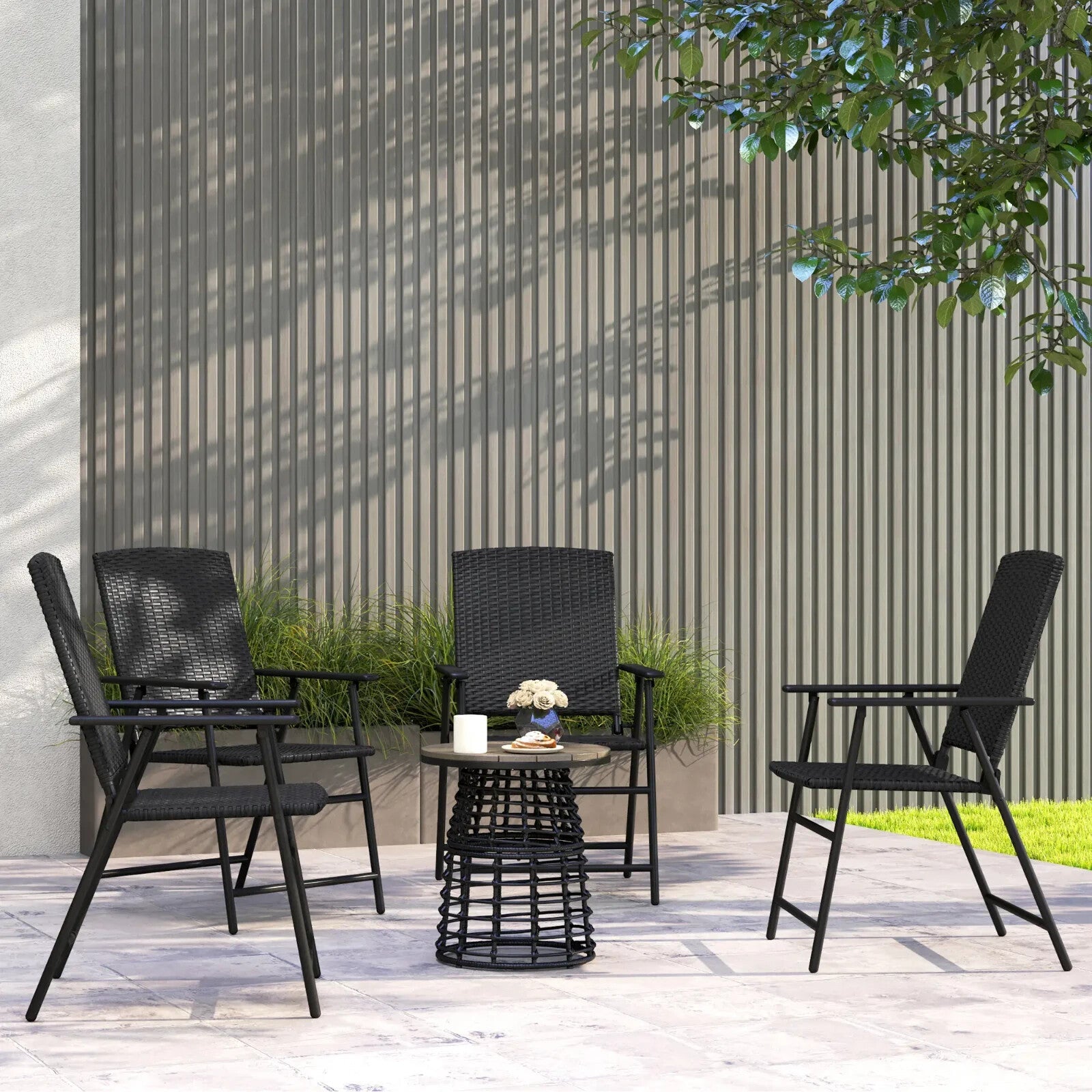 Set of Four Folding Rattan Garden Dining Chairs Patio Outdoor Seating Furniture - Home and Garden Furniture Shop - rustic - furniture