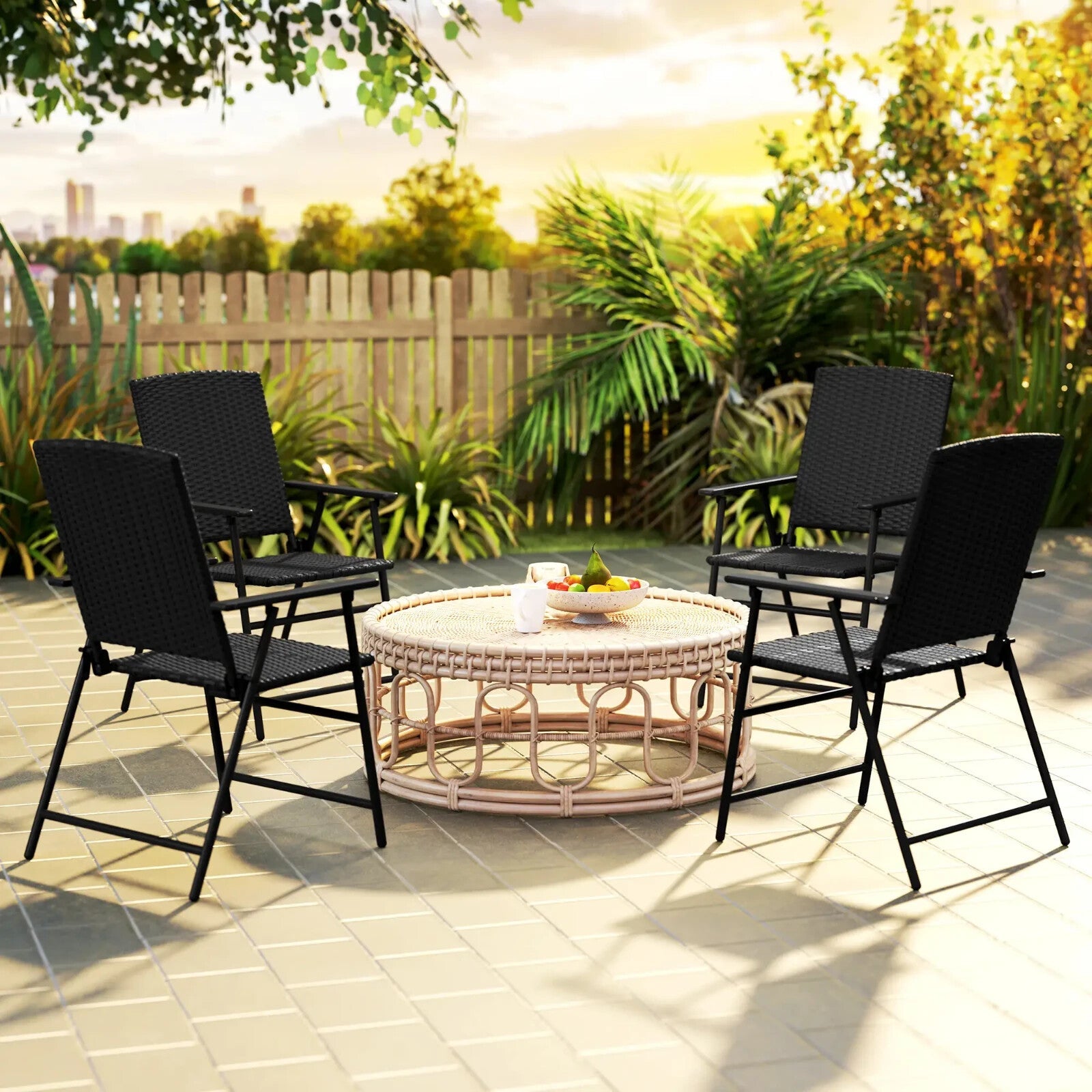 Set of Four Folding Rattan Garden Dining Chairs Patio Outdoor Seating Furniture - Home and Garden Furniture Shop - rustic - furniture