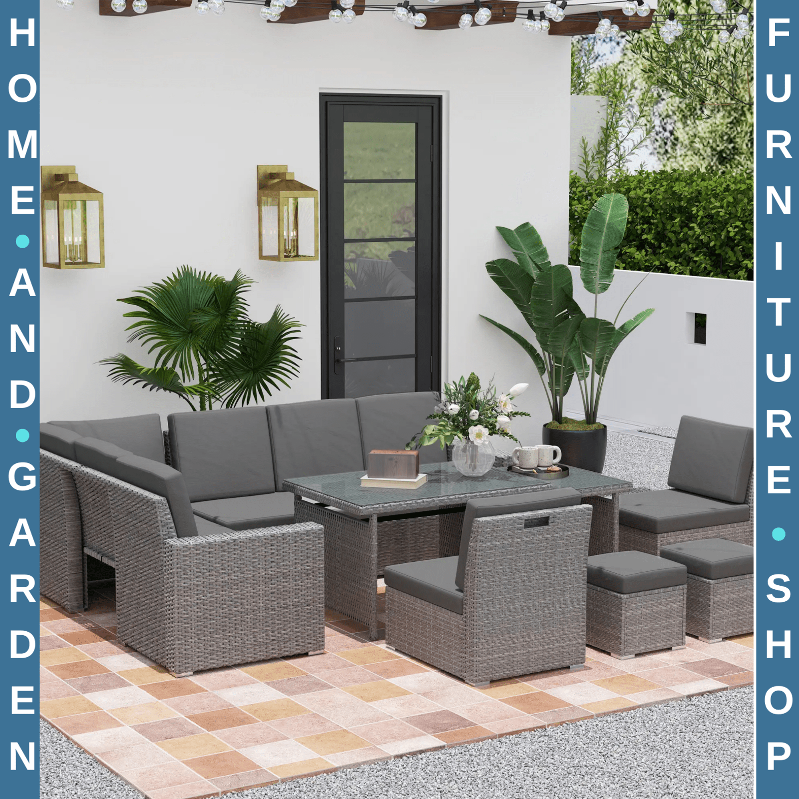 Seven Piece Rattan Garden Sofa Set with Expanding Table Outdoor Furniture Set - Home and Garden Furniture Shop - rustic - furniture