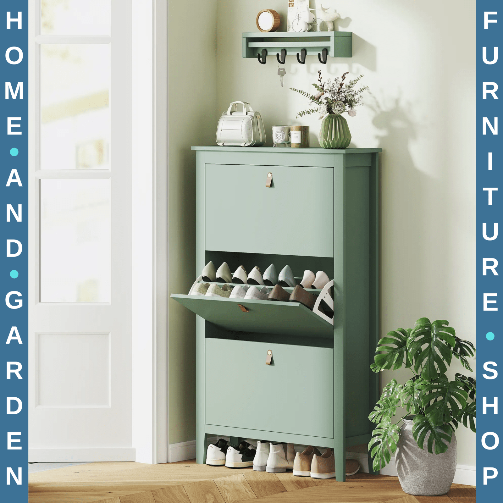 Shoe Cabinet 3 - Drawer with Adjustable Shelf Flip Down Doors & Flat Panel Green - Home and Garden Furniture Shop - rustic - furniture