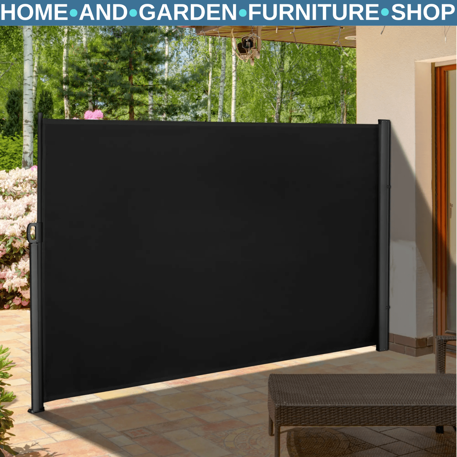 Side Awning Screen Privacy Divider Rectangular Steel Frame Retractable Sun Black - Home and Garden Furniture Shop - #rustic - furniture#