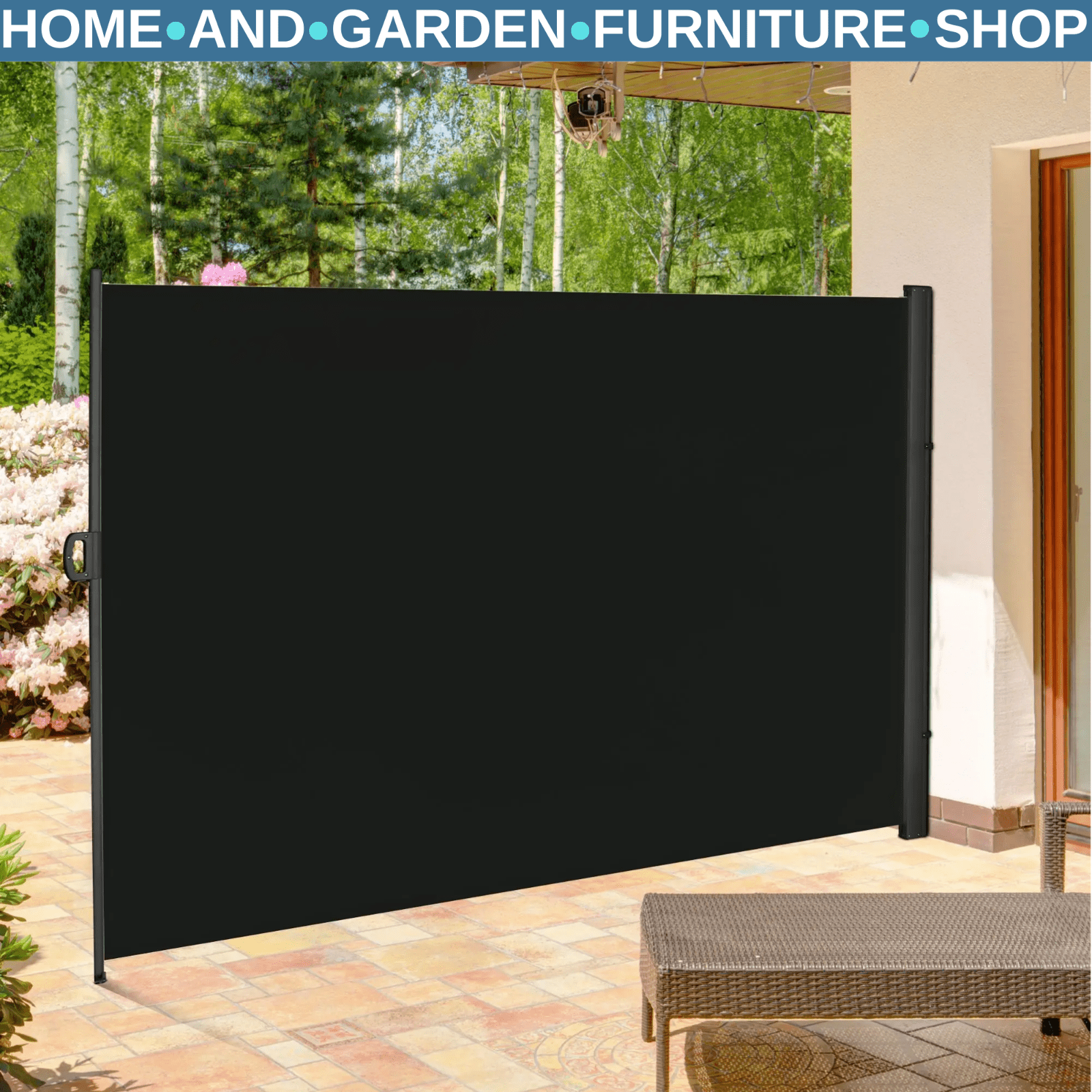 Side Awning Steel Frame Retractable Screen Fence Privacy Divider Black - Home and Garden Furniture Shop - #rustic - furniture#