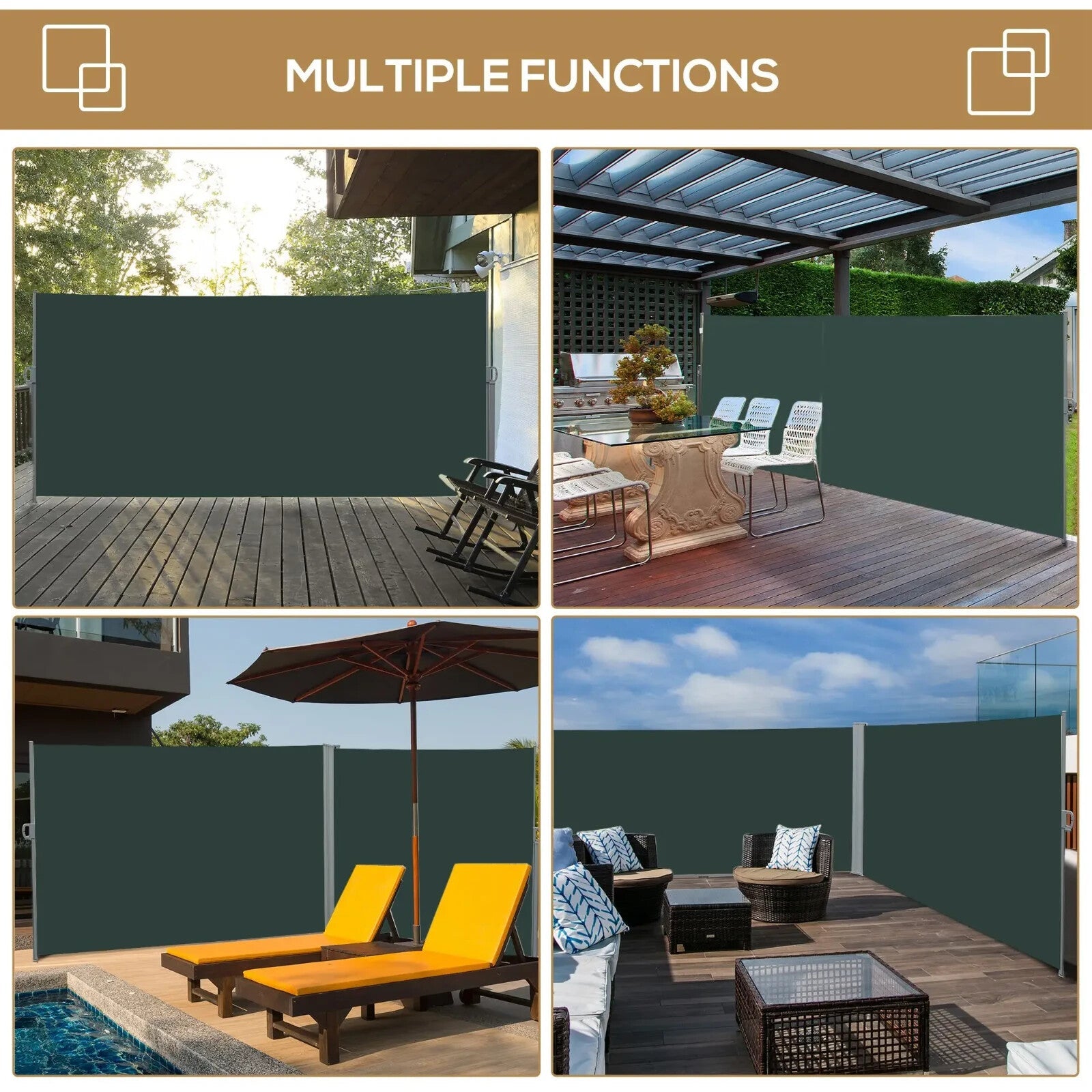 Side Awning Steel Frame Retractable Screen Fence Privacy Divider Grey - Home and Garden Furniture Shop - rustic - furniture