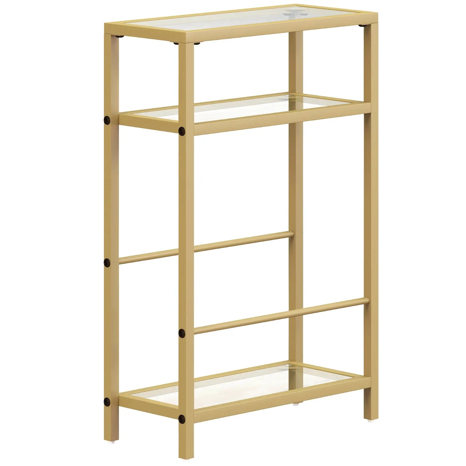 Side Table 3 - Tier Living Room with Storage Shelf and Tempered Glass Gold Tone - Home and Garden Furniture Shop - rustic - furniture
