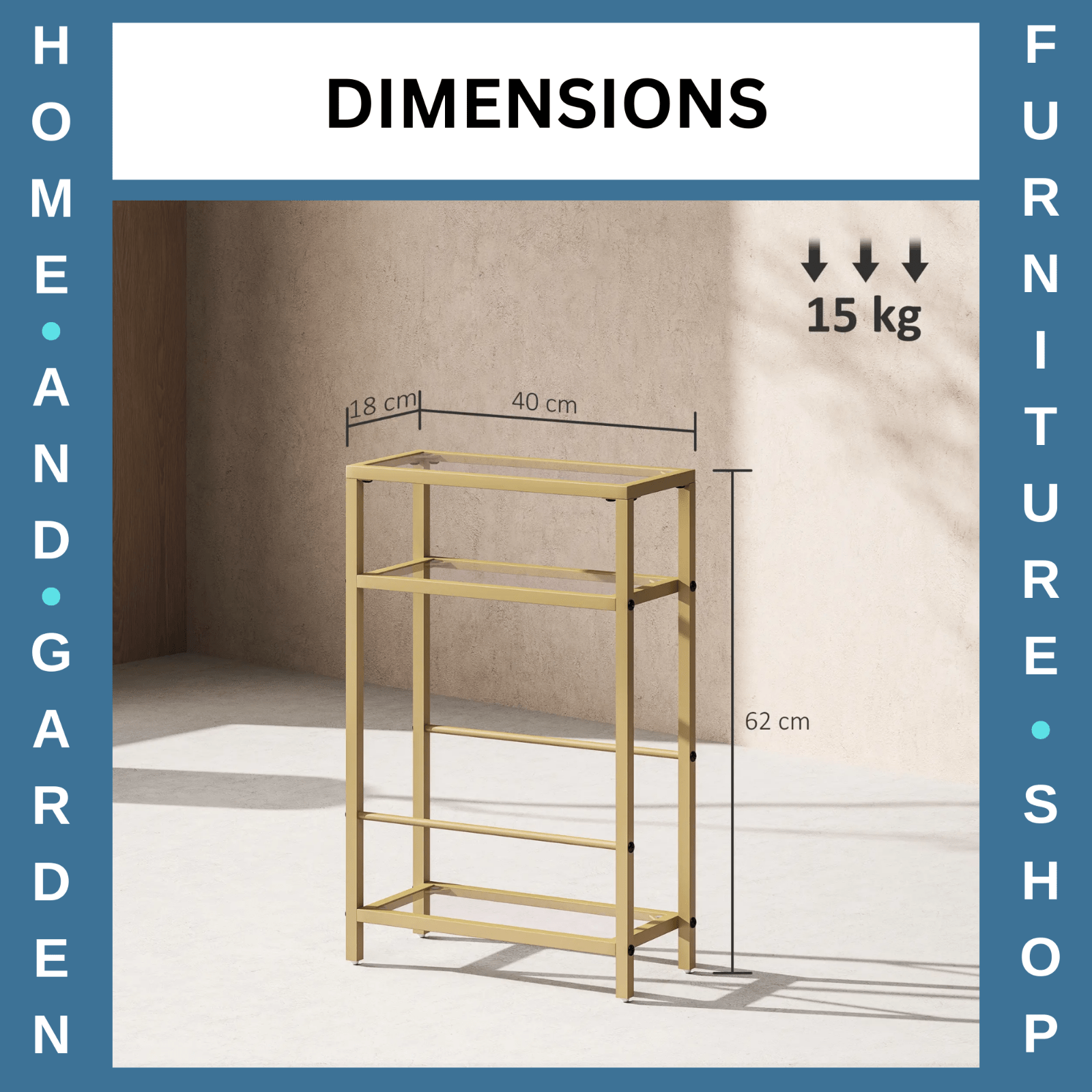 Side Table 3 - Tier Living Room with Storage Shelf and Tempered Glass Gold Tone - Home and Garden Furniture Shop - rustic - furniture