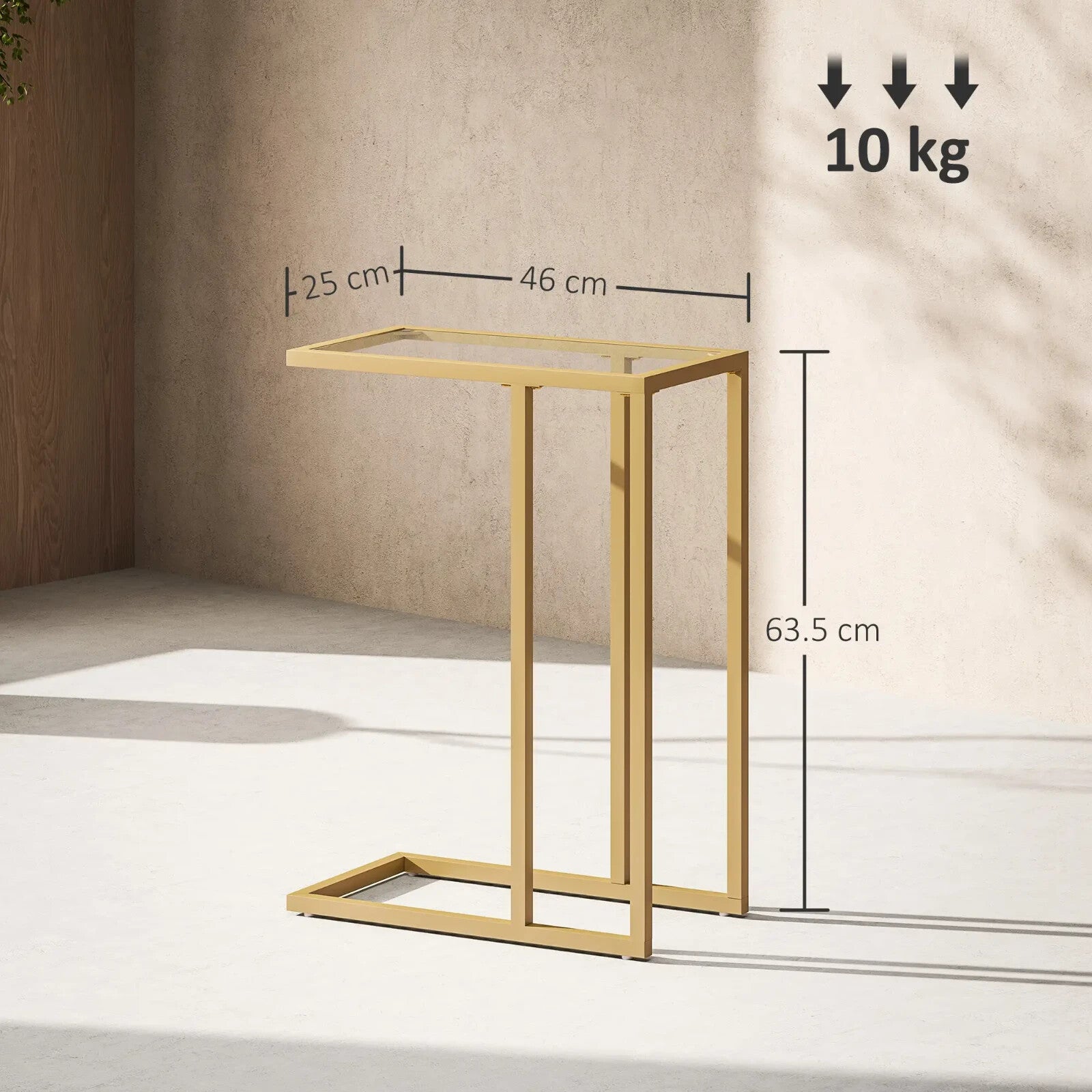 Side Table C - Shaped Steel Frame Living Room with Tempered Glass Top Gold Tone - Home and Garden Furniture Shop - rustic - furniture