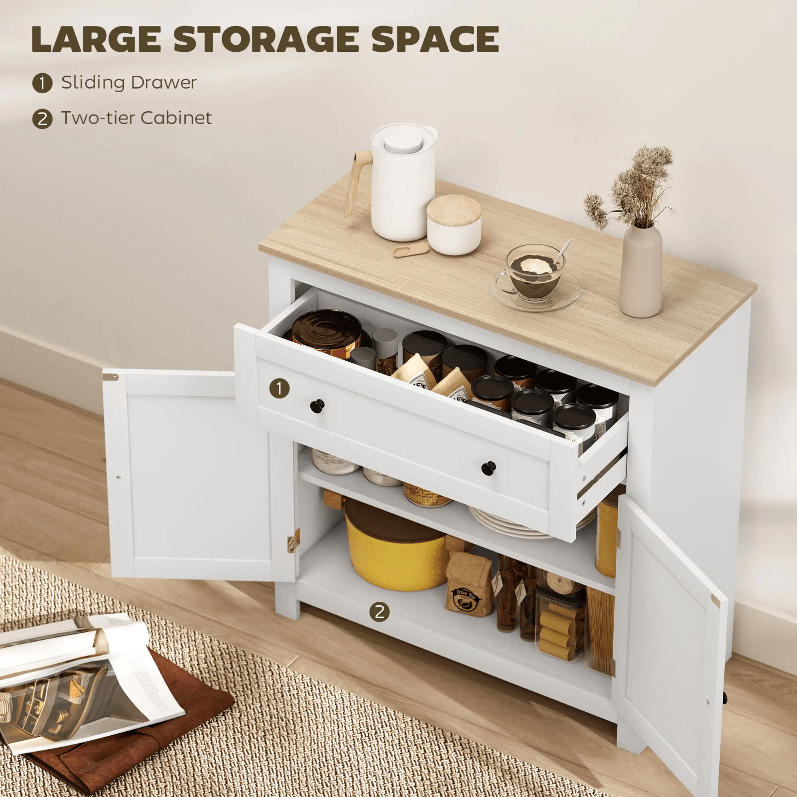 Sideboard Storage Cabinet with Adjustable Shelf Drawer White and Oak Brown HGFS - Home and Garden Furniture Shop - rustic - furniture
