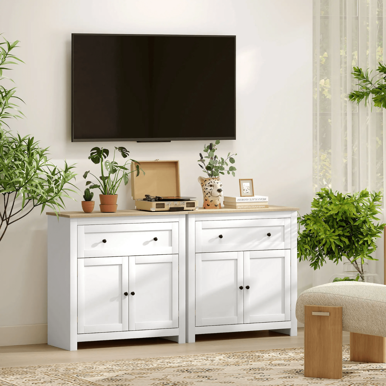 Sideboard Storage Cabinet with Adjustable Shelf Drawer White and Oak Brown HGFS - Home and Garden Furniture Shop - rustic - furniture