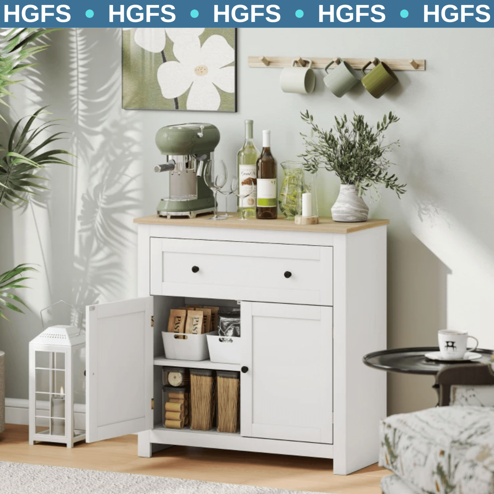Sideboard Storage Cabinet with Adjustable Shelf Drawer White and Oak Brown HGFS - Home and Garden Furniture Shop - rustic - furniture