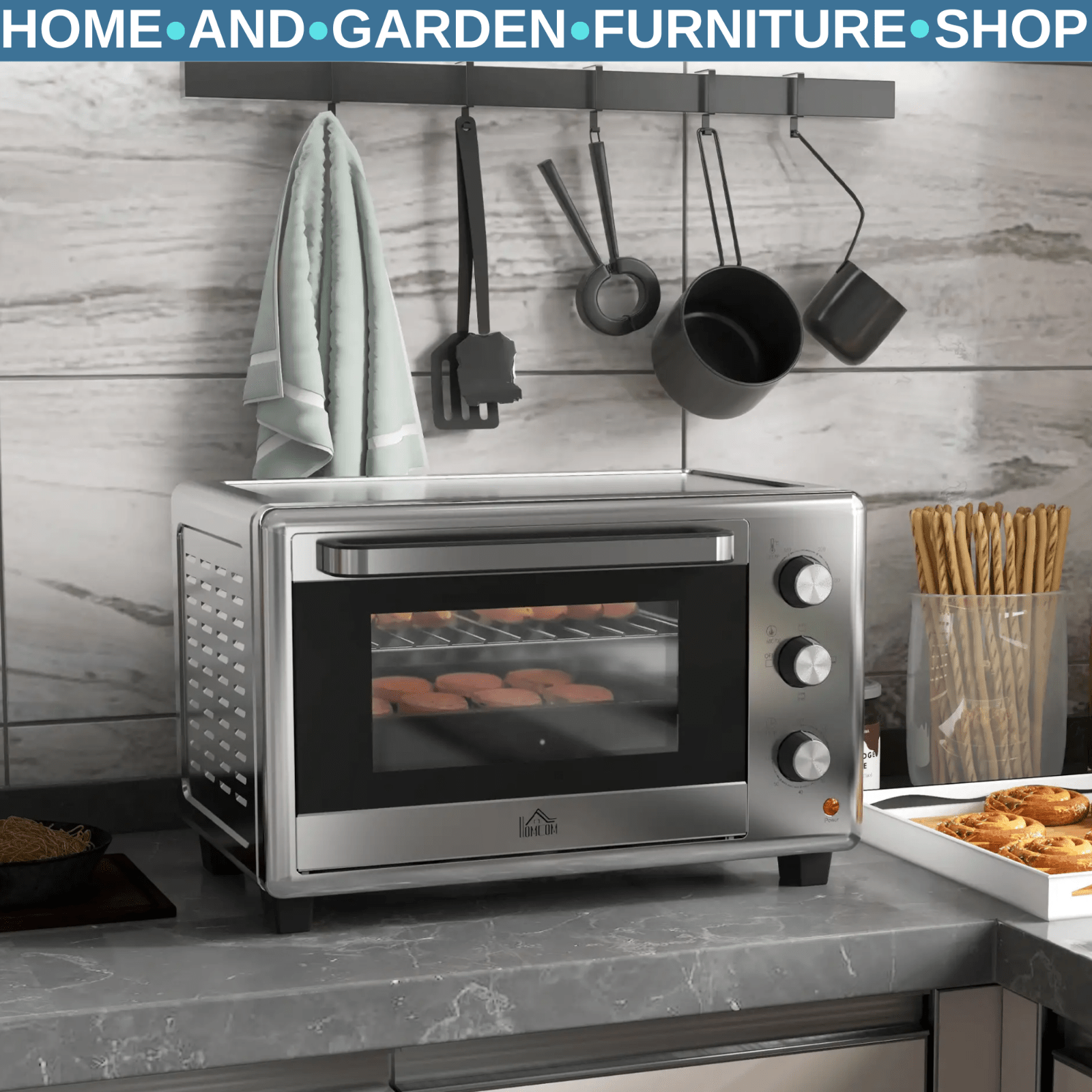 Silver 30L Mini Oven Countertop Toaster Oven Adjustable Temperature Timer 1600W - Home and Garden Furniture Shop - rustic - furniture