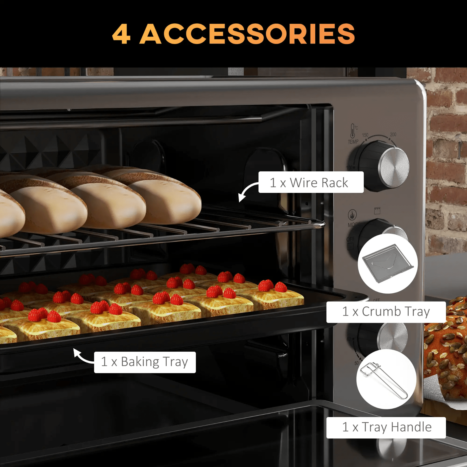 Silver 30L Mini Oven Countertop Toaster Oven Adjustable Temperature Timer 1600W - Home and Garden Furniture Shop - rustic - furniture
