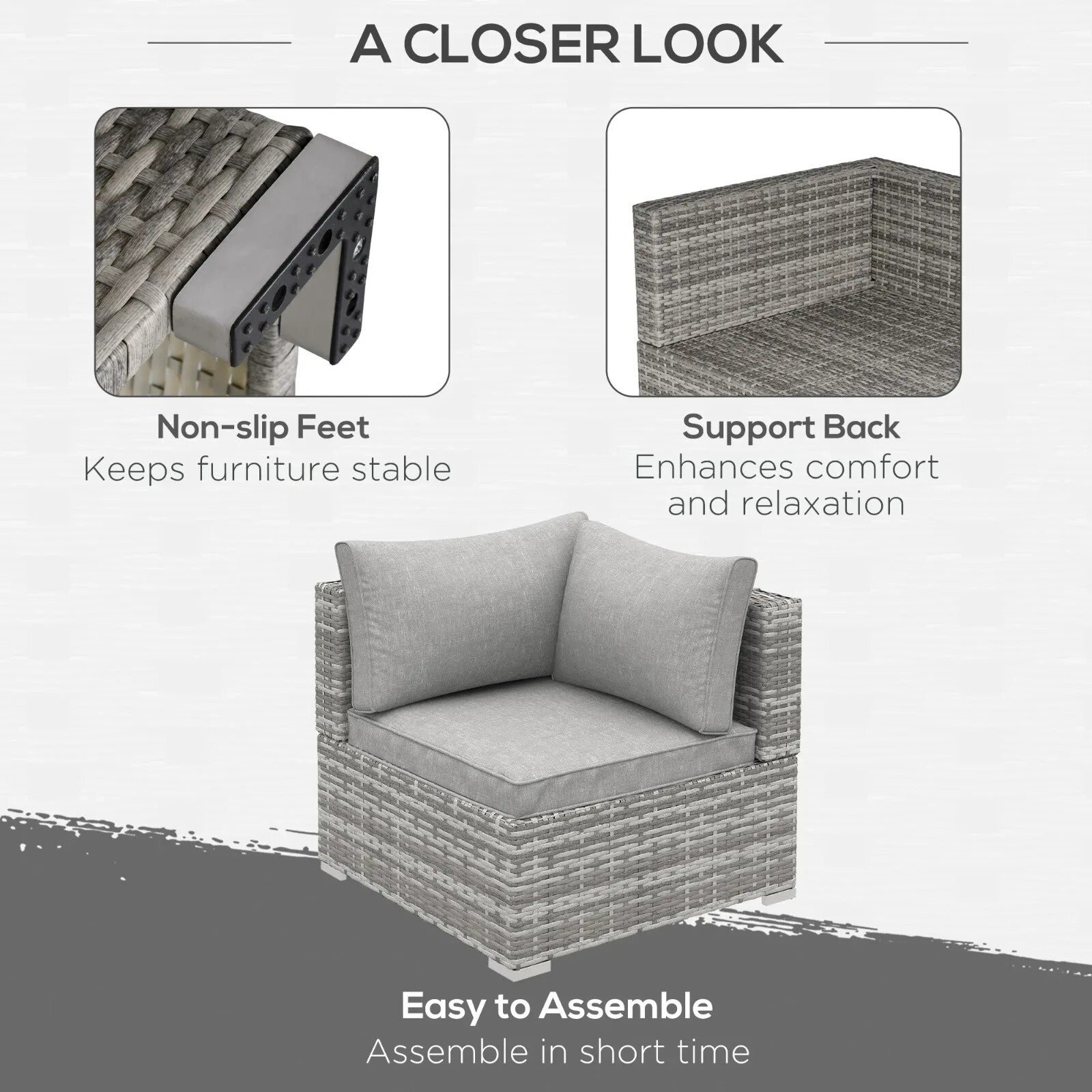 Single Corner Sofa PE Rattan Garden Furniture Set with Cushions for Patio Grey - Home and Garden Furniture Shop - rustic - furniture