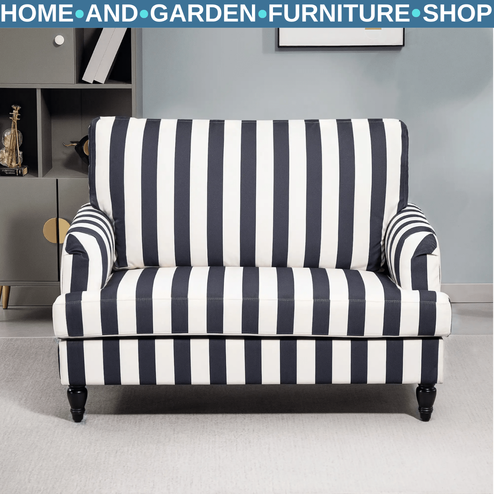 Single Sofa Turned Legs with Upholstered Snuggle Chair & Bedroom Black Striped - Home and Garden Furniture Shop - rustic - furniture