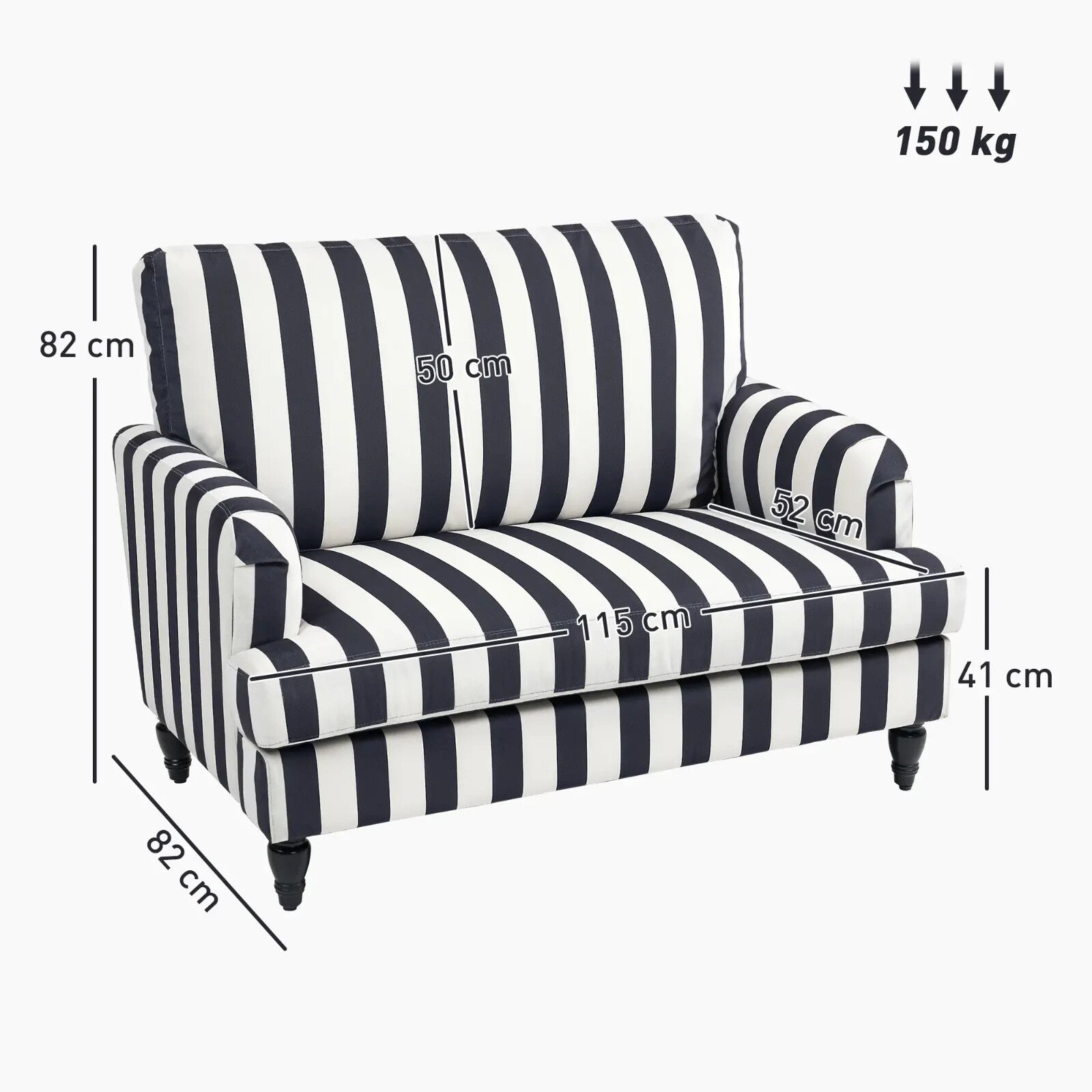 Single Sofa Turned Legs with Upholstered Snuggle Chair & Bedroom Black Striped - Home and Garden Furniture Shop - rustic - furniture