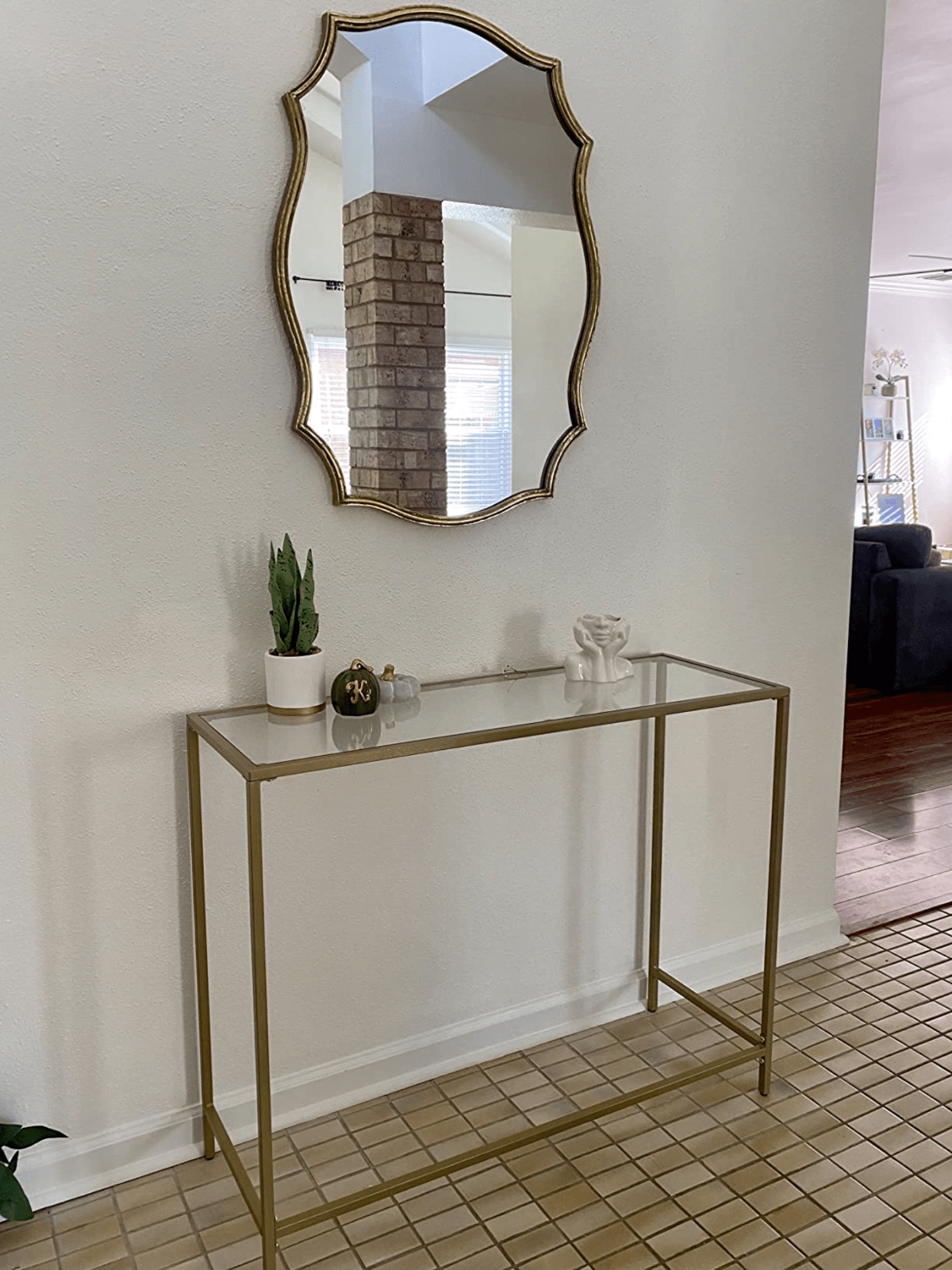 Slim Glass Console Table Hallway Metal Gold Shelving Unit Side Display Cabinet - Home and Garden Furniture Shop - #rustic - furniture#