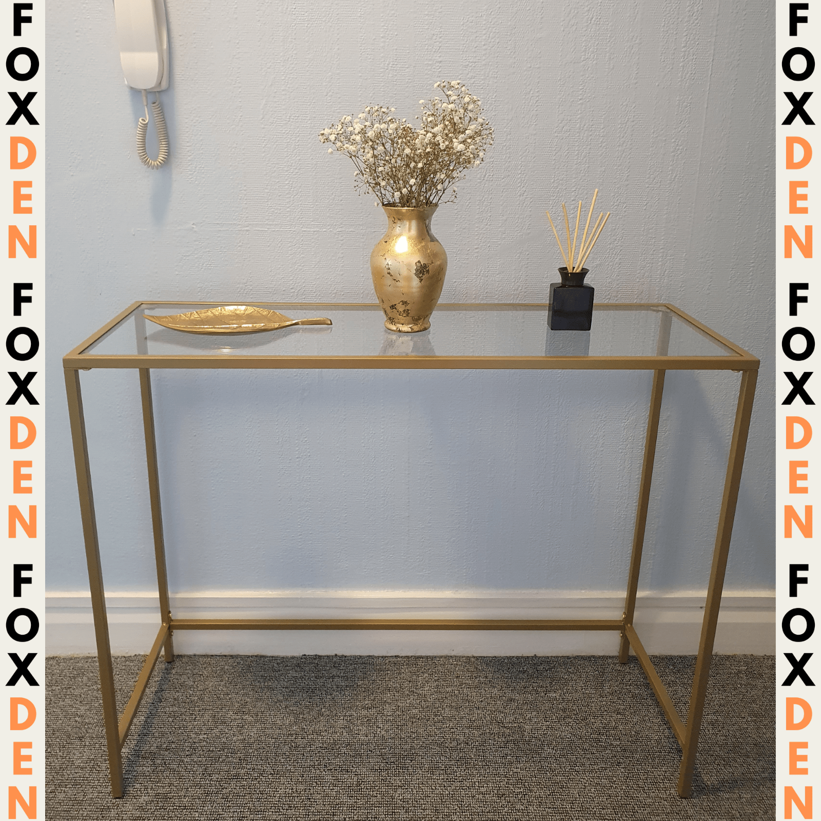 Slim Glass Console Table Hallway Metal Gold Shelving Unit Side Display Cabinet - Home and Garden Furniture Shop - #rustic - furniture#