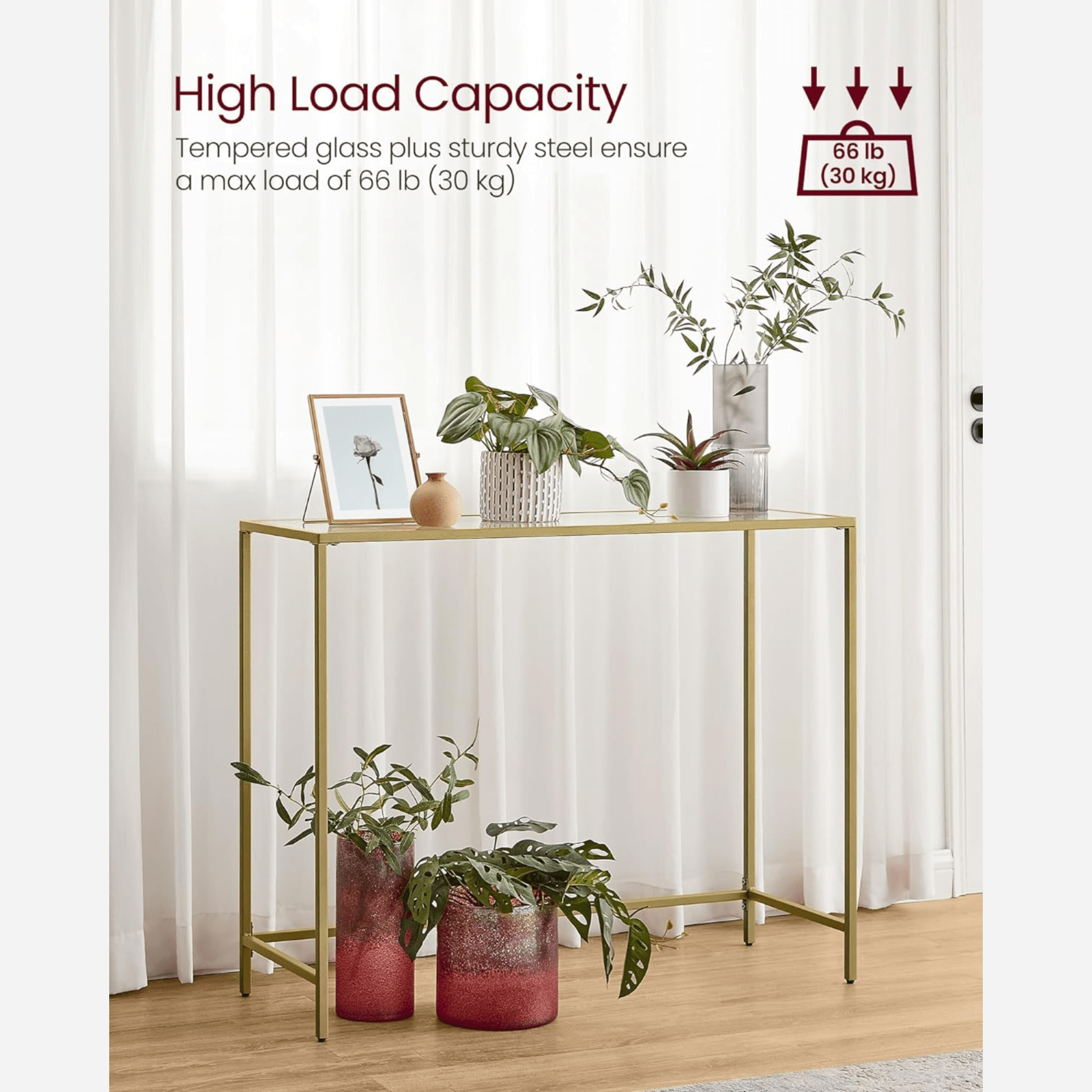 Slim Glass Console Table Hallway Metal Gold Shelving Unit Side Display Cabinet - Home and Garden Furniture Shop - #rustic - furniture#