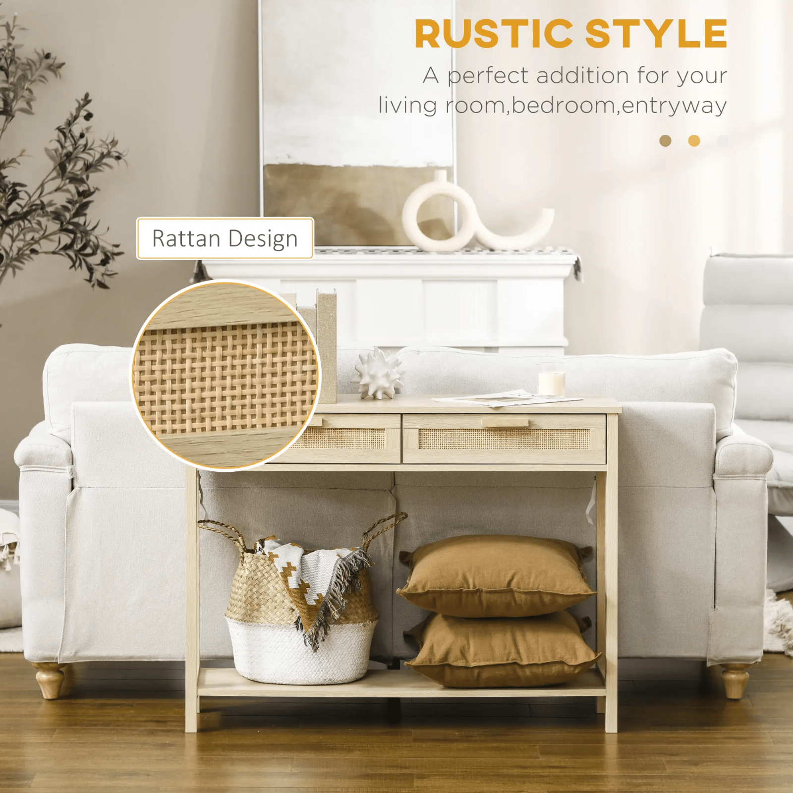 Slim Hallway Console Table Storage Shelf 2 Drawers Sofa Table Oak Wooden Effect - Home and Garden Furniture Shop - rustic - furniture