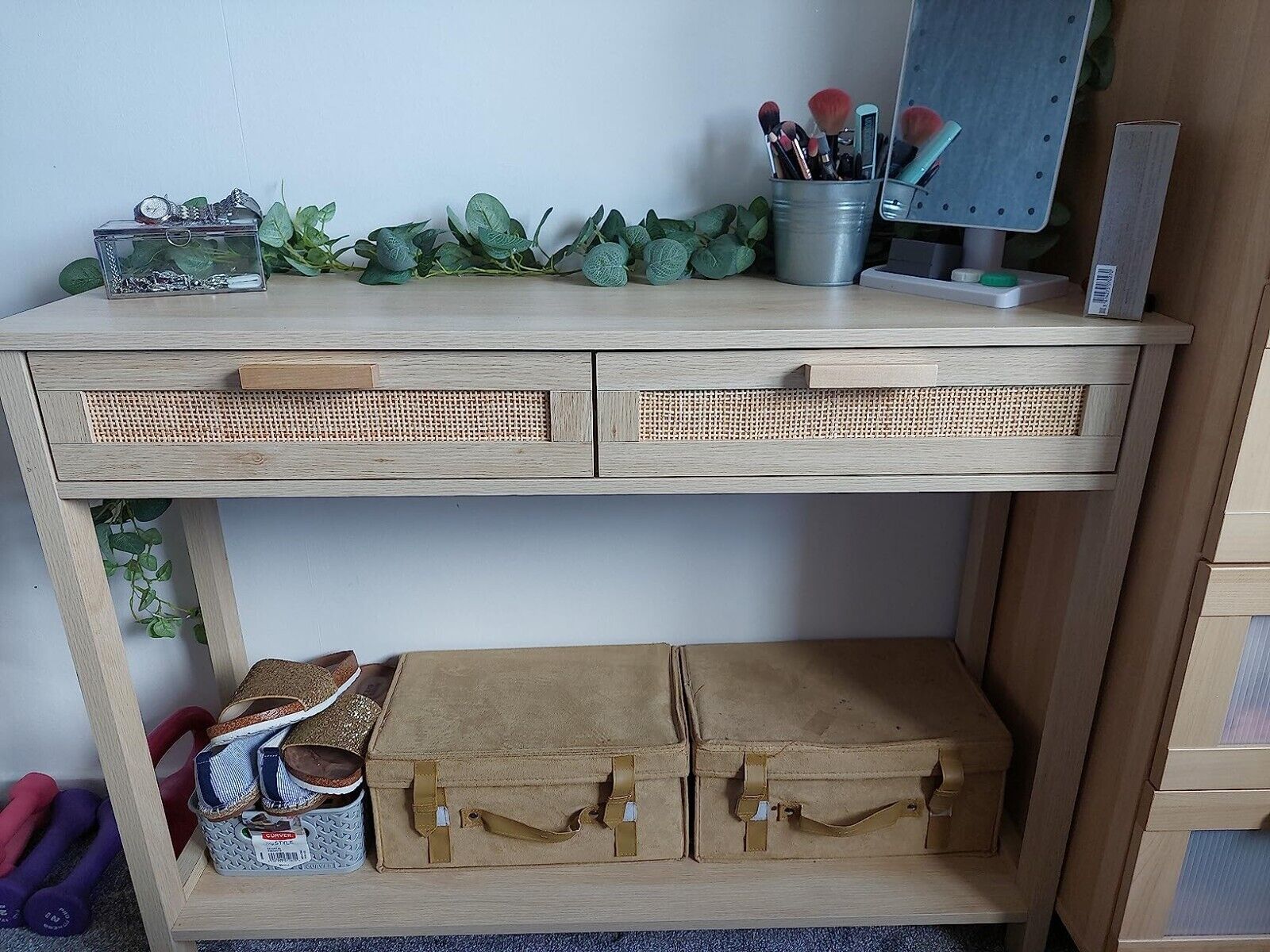 Slim Hallway Console Table Storage Shelf 2 Drawers Sofa Table Oak Wooden Effect - Home and Garden Furniture Shop - #rustic - furniture#