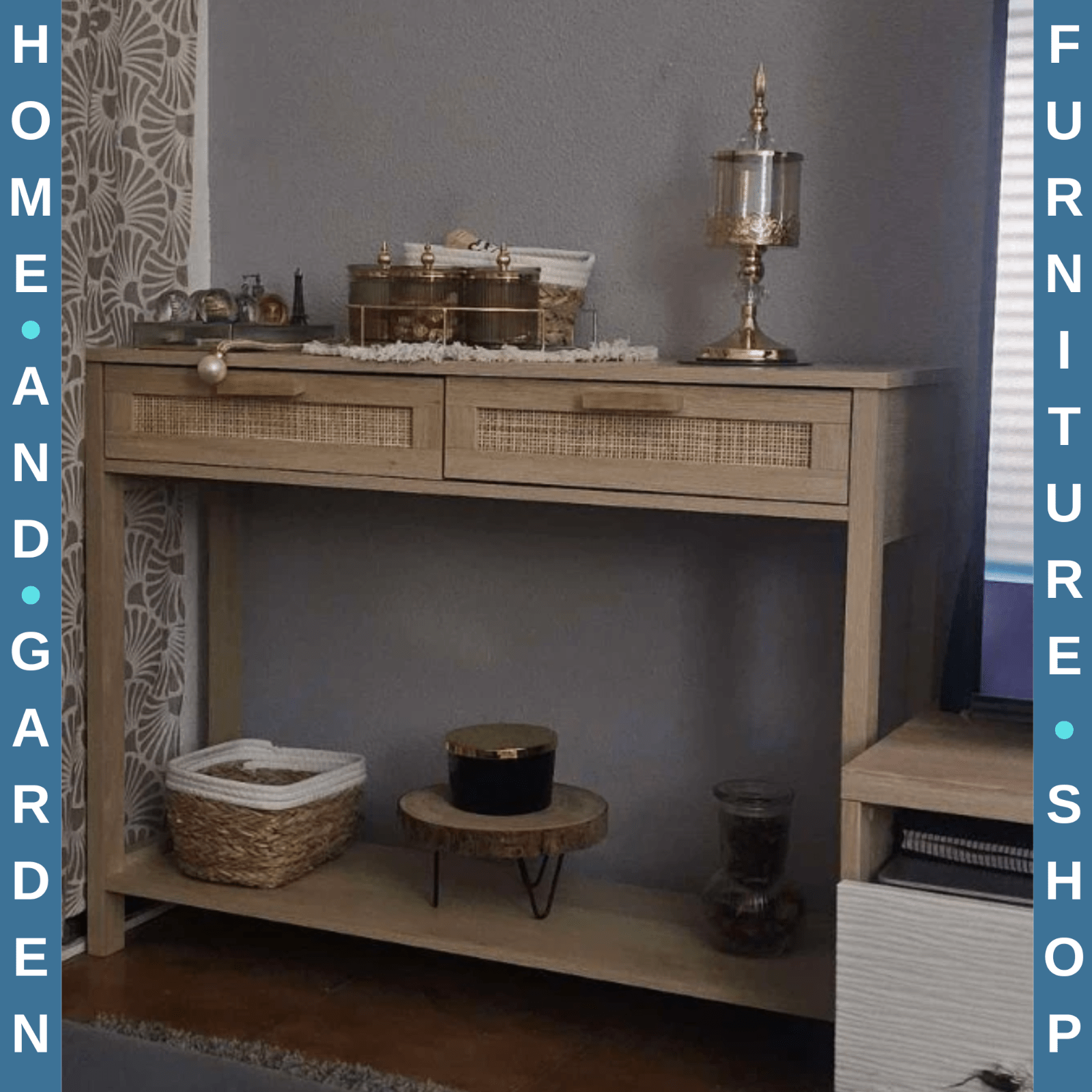 Slim Hallway Console Table Storage Shelf 2 Drawers Sofa Table Oak Wooden Effect - Home and Garden Furniture Shop - rustic - furniture