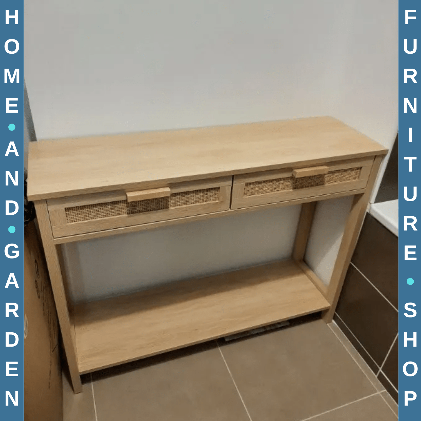 Slim Hallway Console Table Storage Shelf 2 Drawers Sofa Table Oak Wooden Effect - Home and Garden Furniture Shop - rustic - furniture