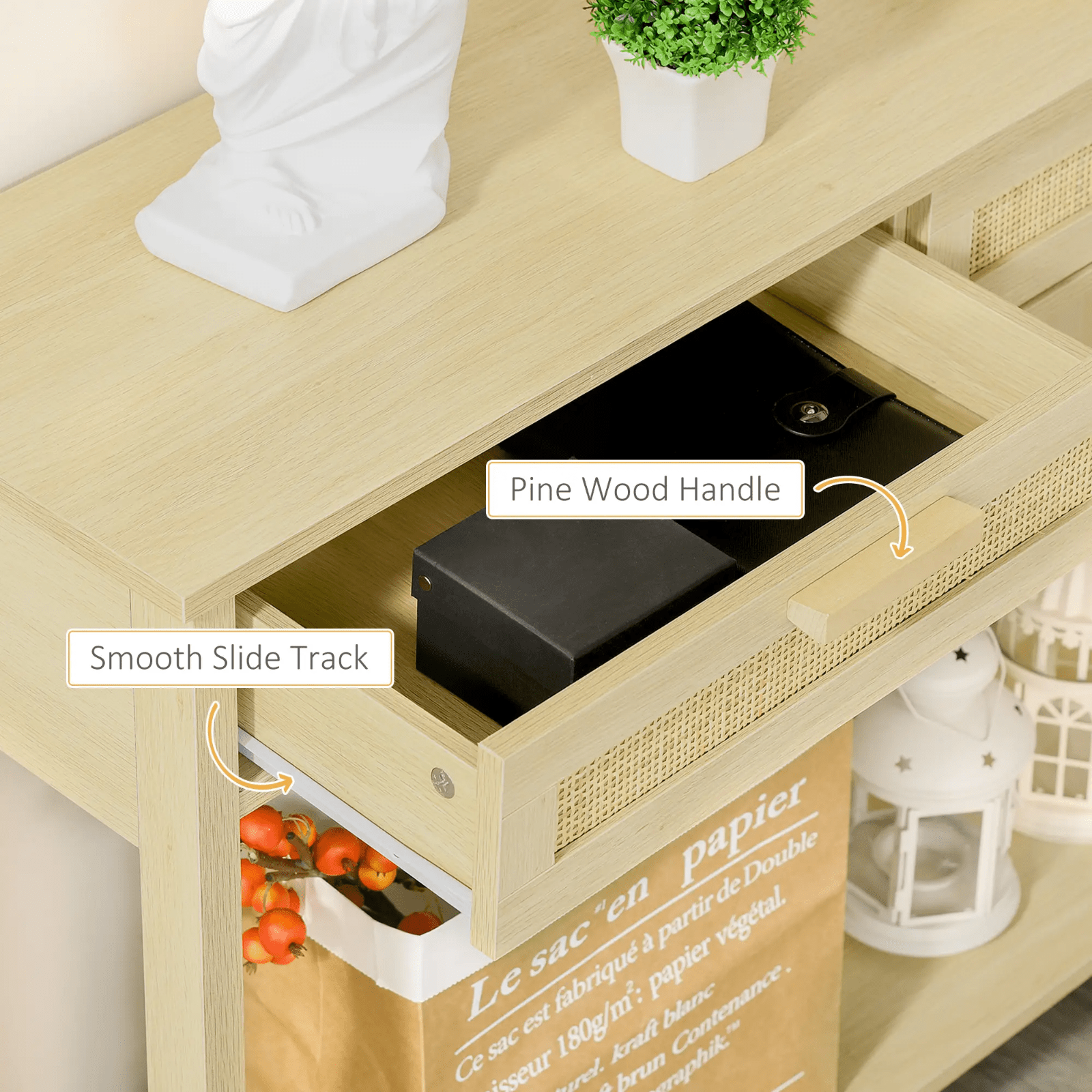 Slim Hallway Console Table Storage Shelf 2 Drawers Sofa Table Oak Wooden Effect - Home and Garden Furniture Shop - rustic - furniture