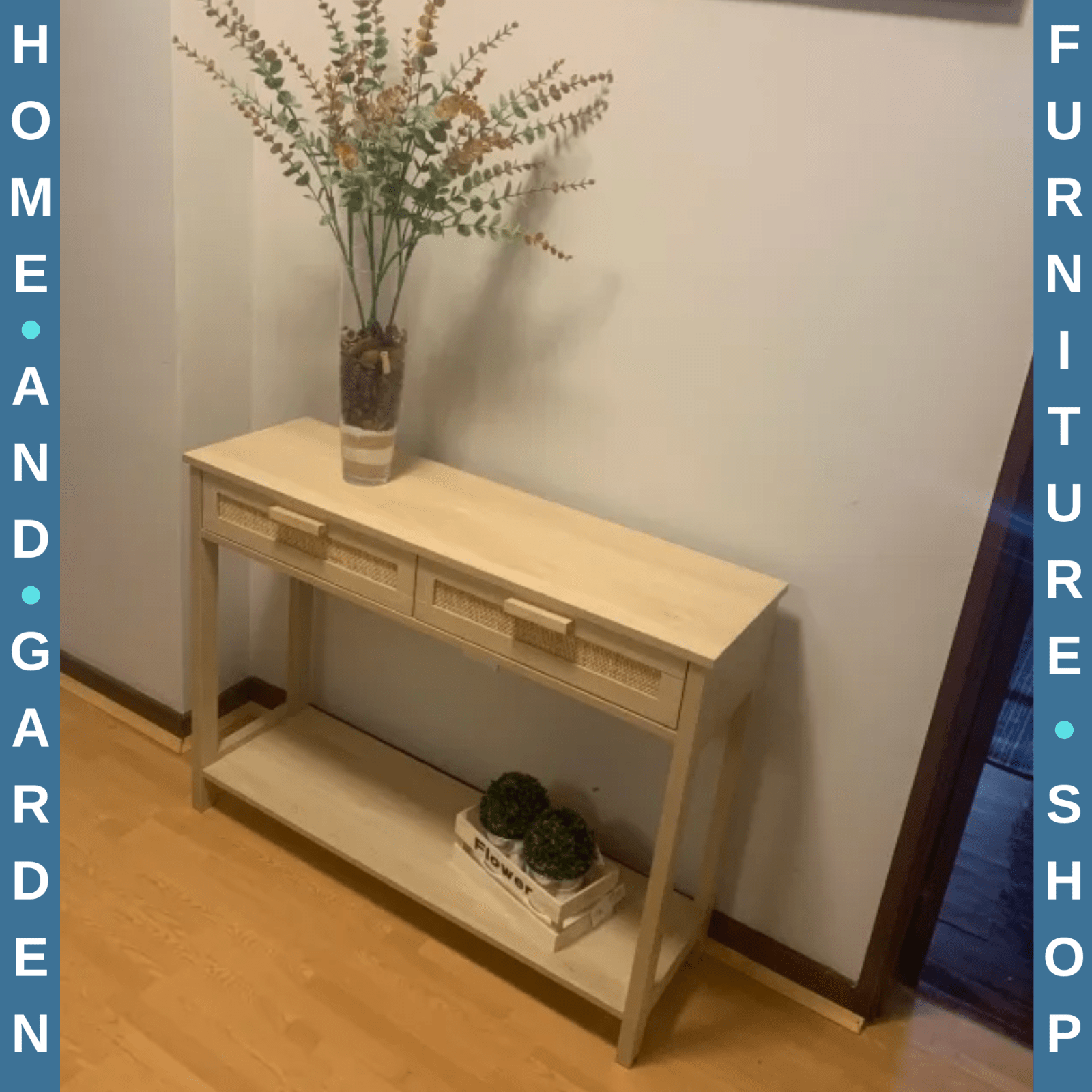 Slim Hallway Console Table Storage Shelf 2 Drawers Sofa Table Oak Wooden Effect - Home and Garden Furniture Shop - rustic - furniture