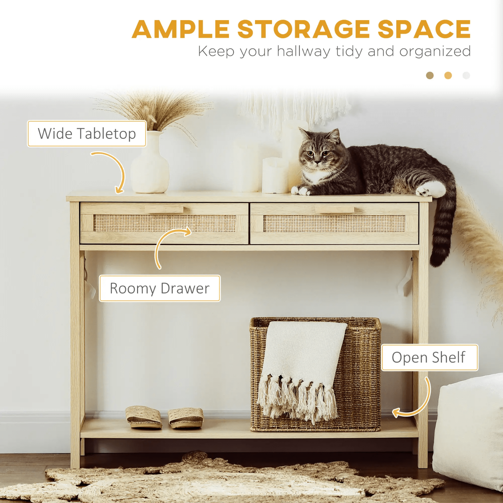 Slim Hallway Console Table Storage Shelf 2 Drawers Sofa Table Oak Wooden Effect - Home and Garden Furniture Shop - rustic - furniture