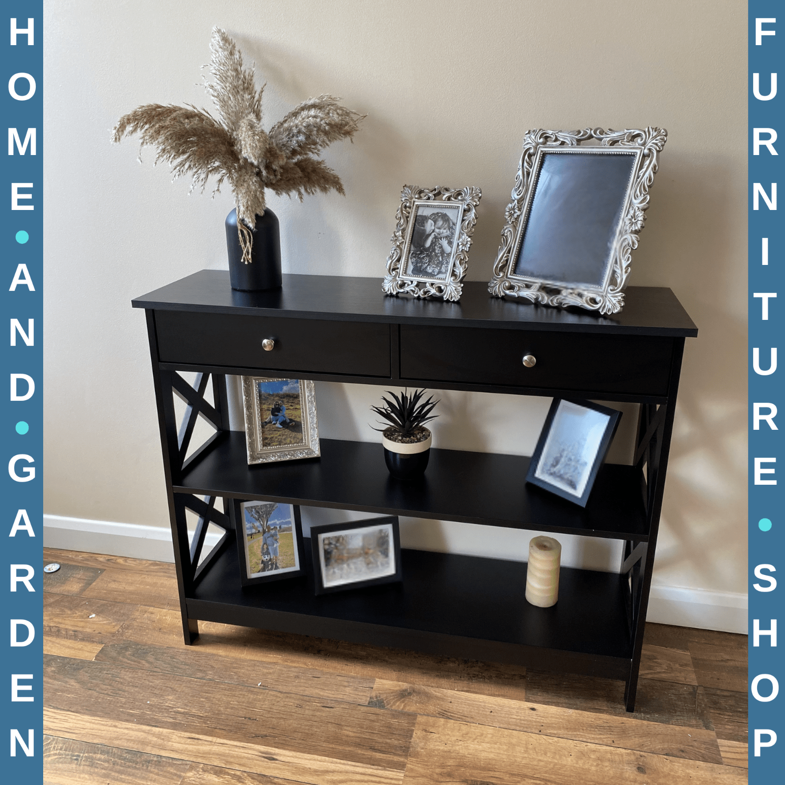Slim Hallway Console Table Storage Shelves Drawers Black Living Room Sofa Table - Home and Garden Furniture Shop - rustic - furniture