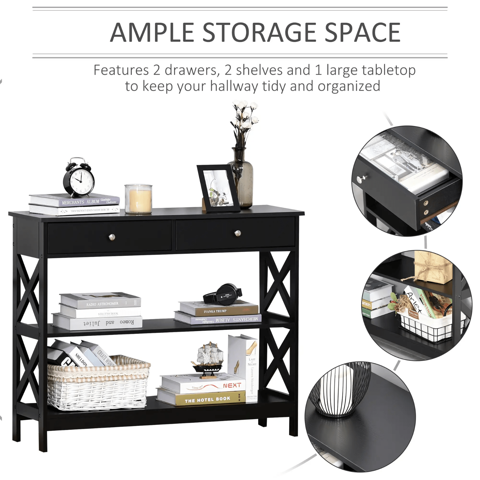 Slim Hallway Console Table Storage Shelves Drawers Black Living Room Sofa Table - Home and Garden Furniture Shop - #rustic - furniture#