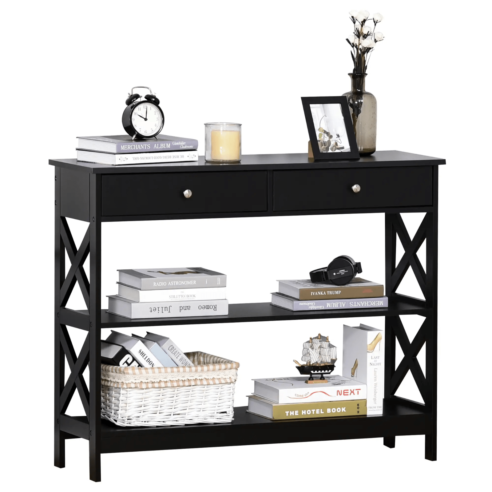 Slim Hallway Console Table Storage Shelves Drawers Black Living Room Sofa Table - Home and Garden Furniture Shop - #rustic - furniture#